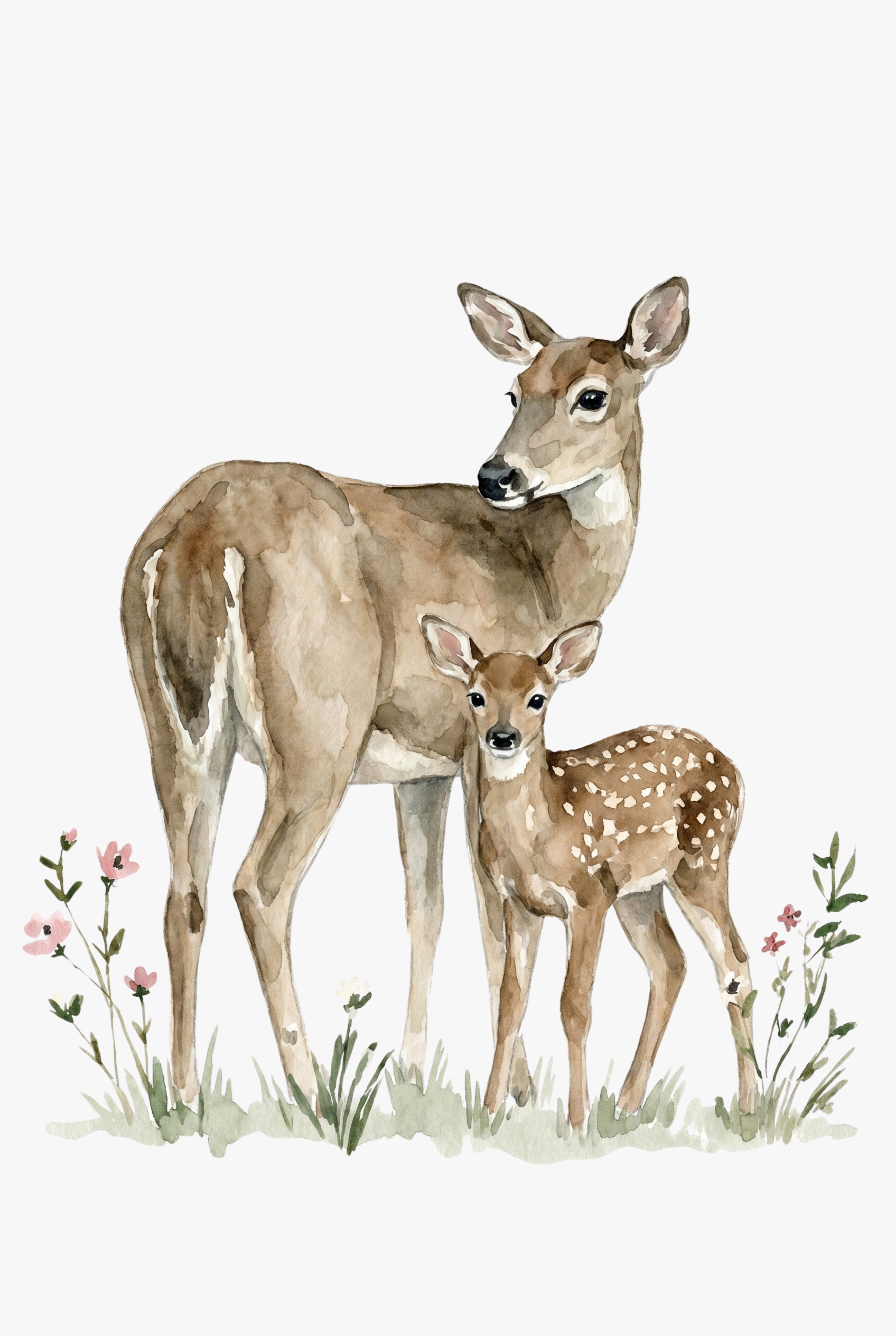 Doe And Fawn Wall Art - Woodland Mother Love