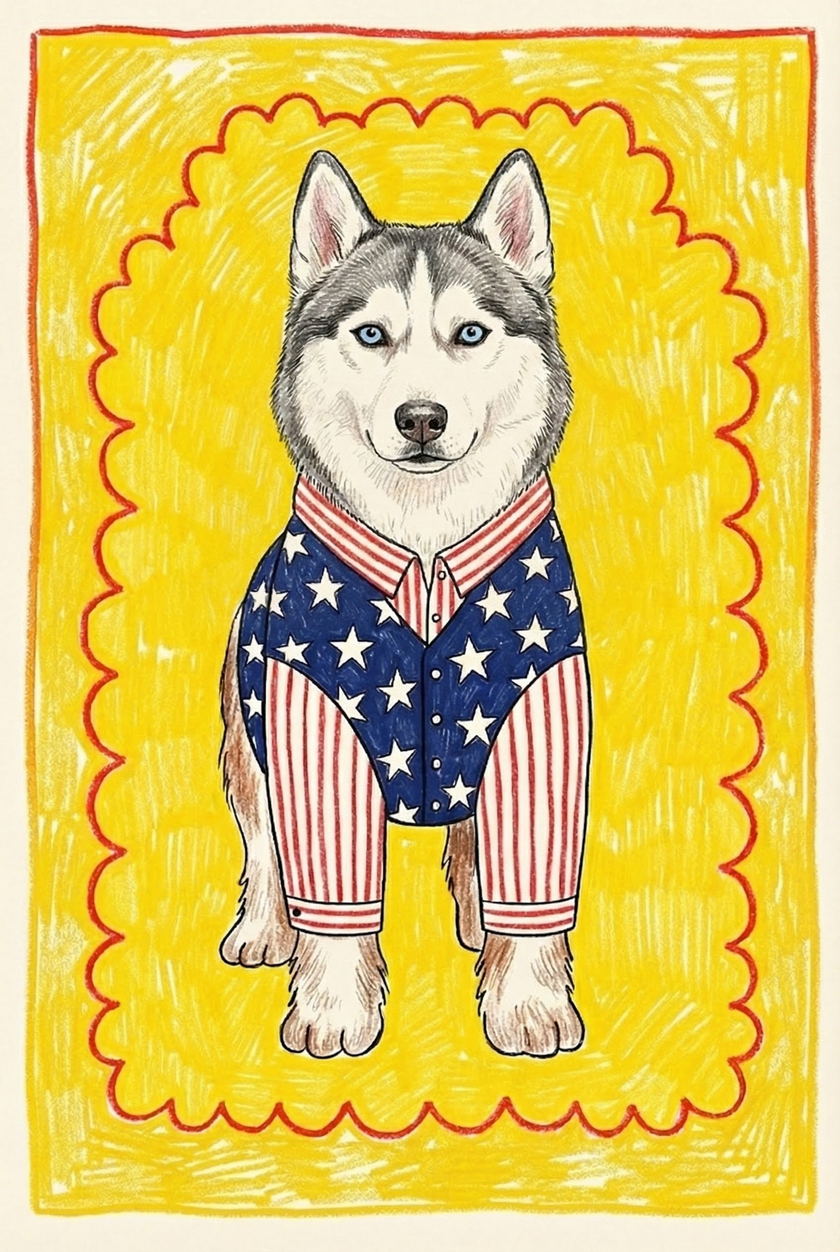 Star-Spangled Husky - Dog Framed Wall Art for Nursery, Playroom or Kids Bedrooms