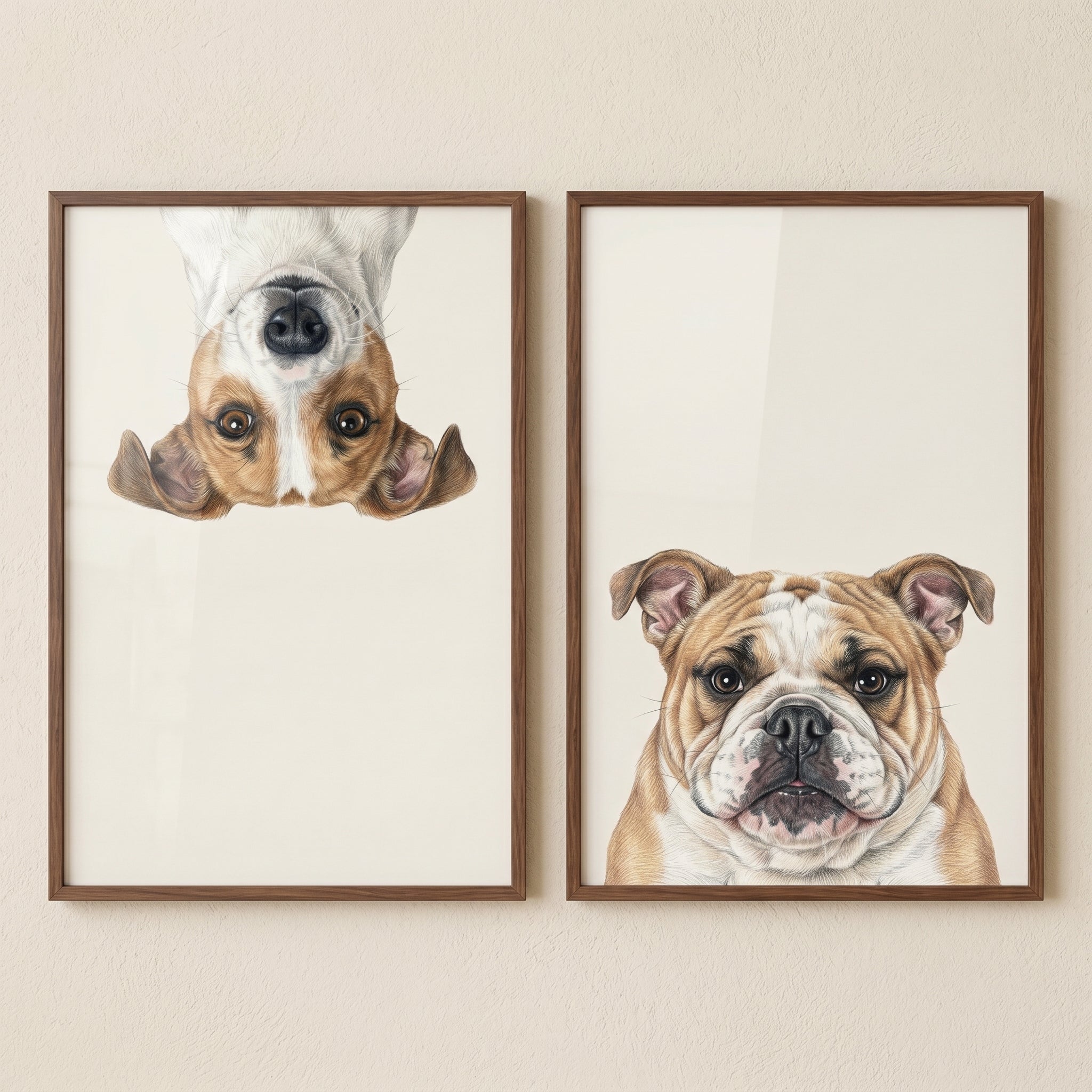Dog Artwork Set of 2 - Upside Down Pups