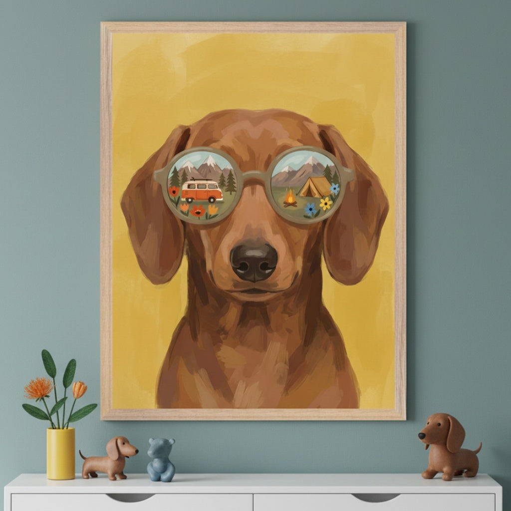 Wander Woof - Dog Framed Wall Art for Nursery, Playroom or Kids Bedrooms