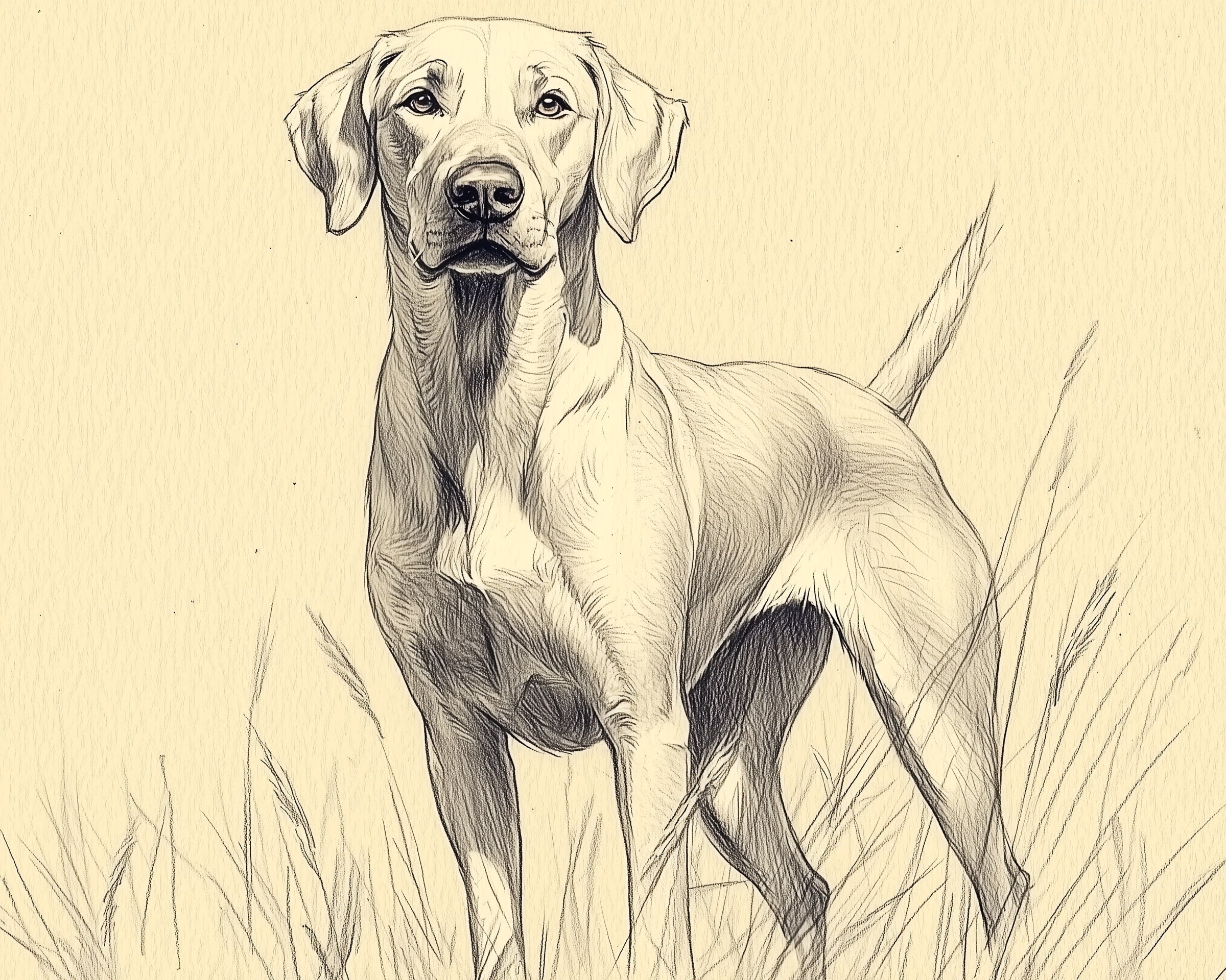 Dog Wall Art for Nursery, Playroom or Kids Bedrooms - Classic Sketch Labrador Retriever in Grass - Noble Stance