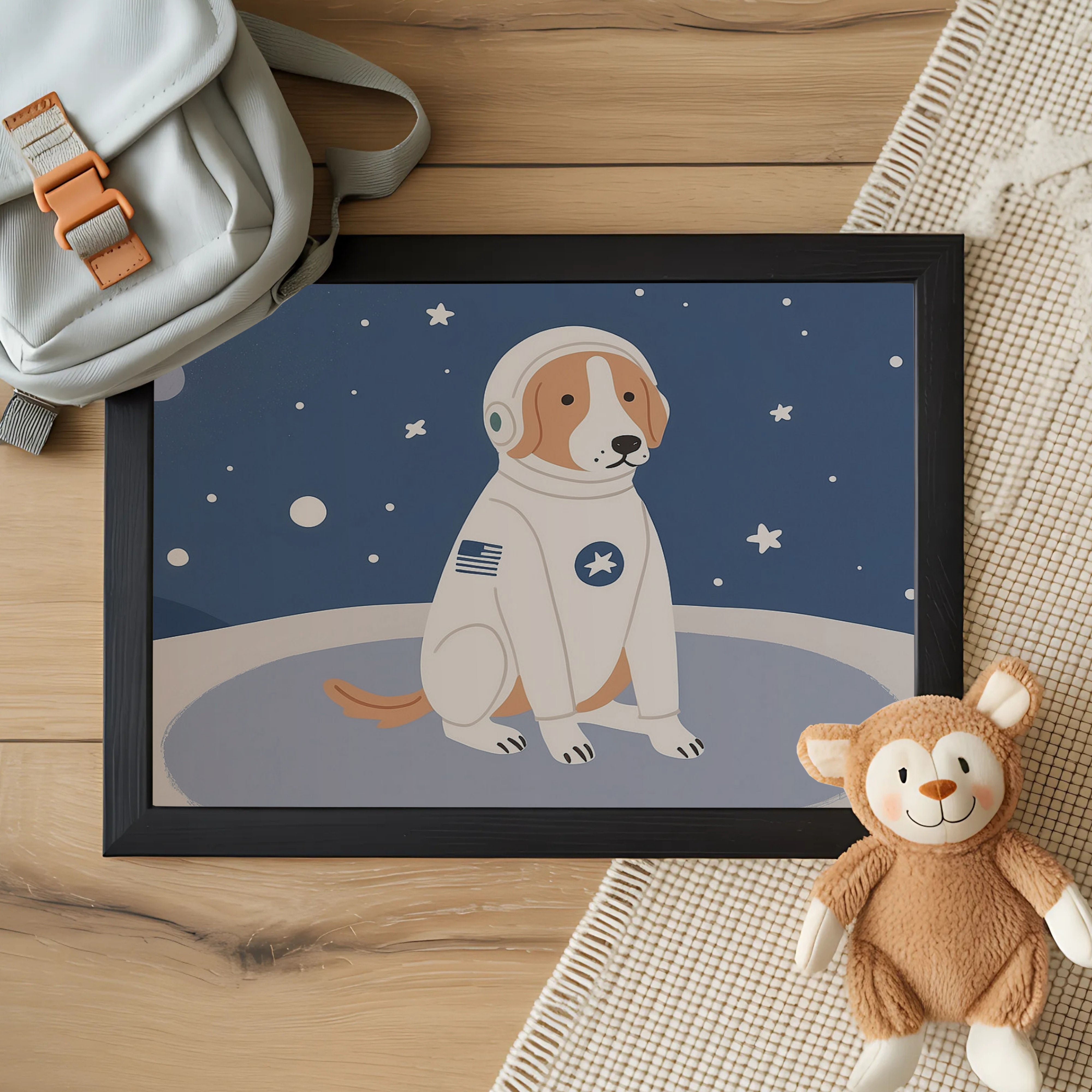 Astronaut Dog Wall Art for Nursery, Playroom or Kids Bedrooms - Space-Themed Puppy Decor - Galactic Goodboy