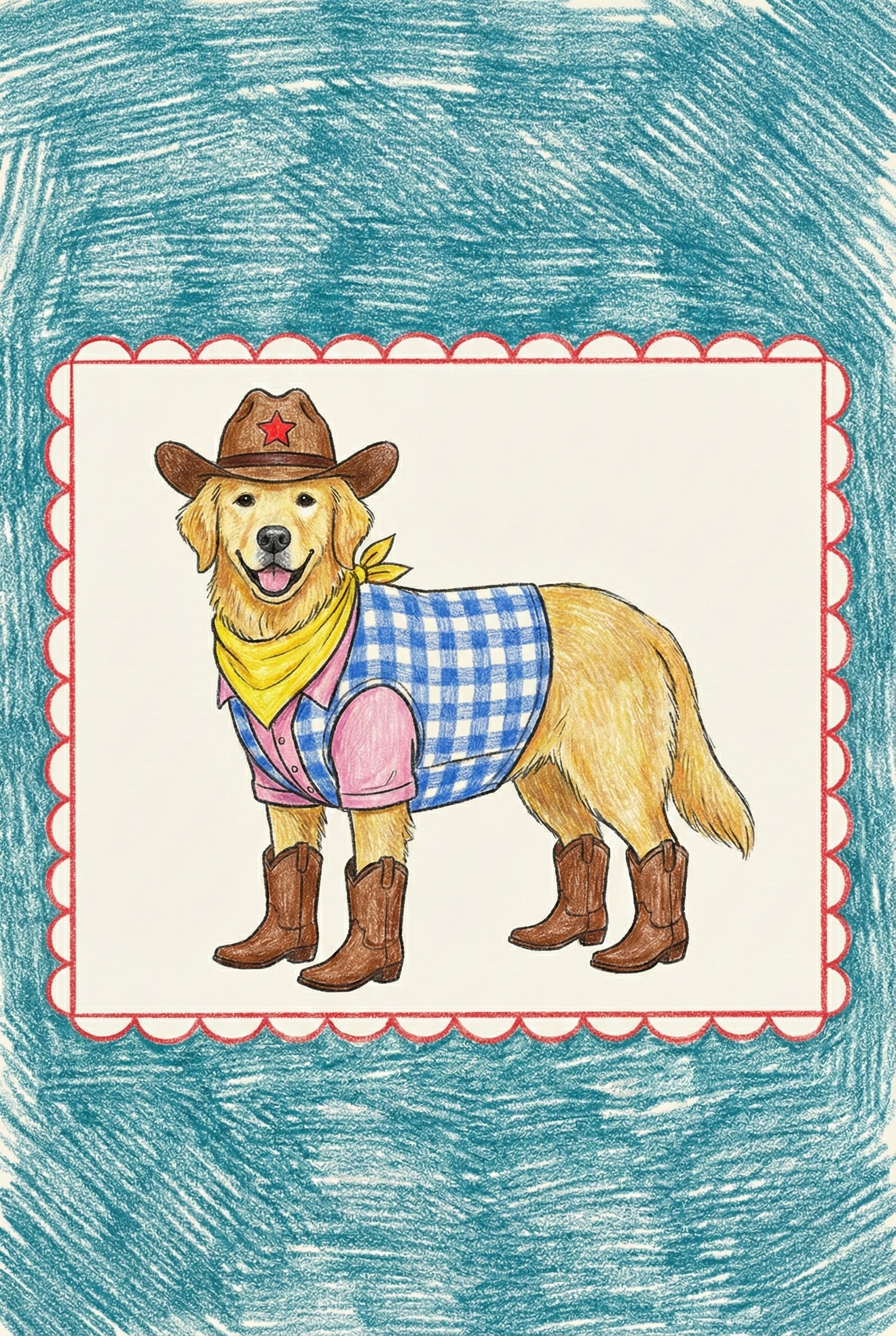 Rodeo Pup - Cowboy Dog Framed Wall Art for Nursery, Playroom or Kids Bedrooms