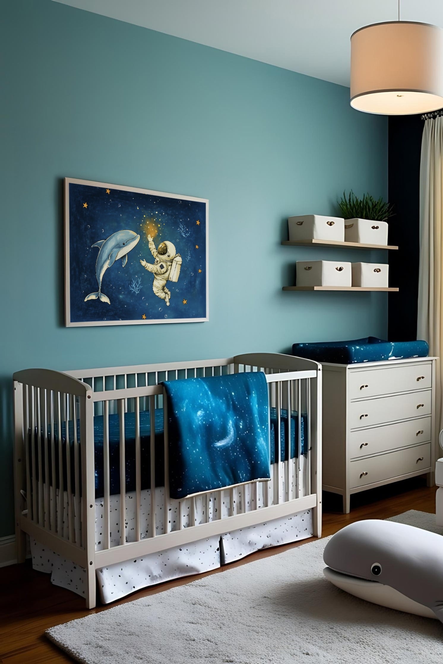 Lunar Dive Astronaut Wall Art for Nursery, Playroom or Kids Bedrooms - Whimsical Space and Ocean Stars Decor - Lunar Dive