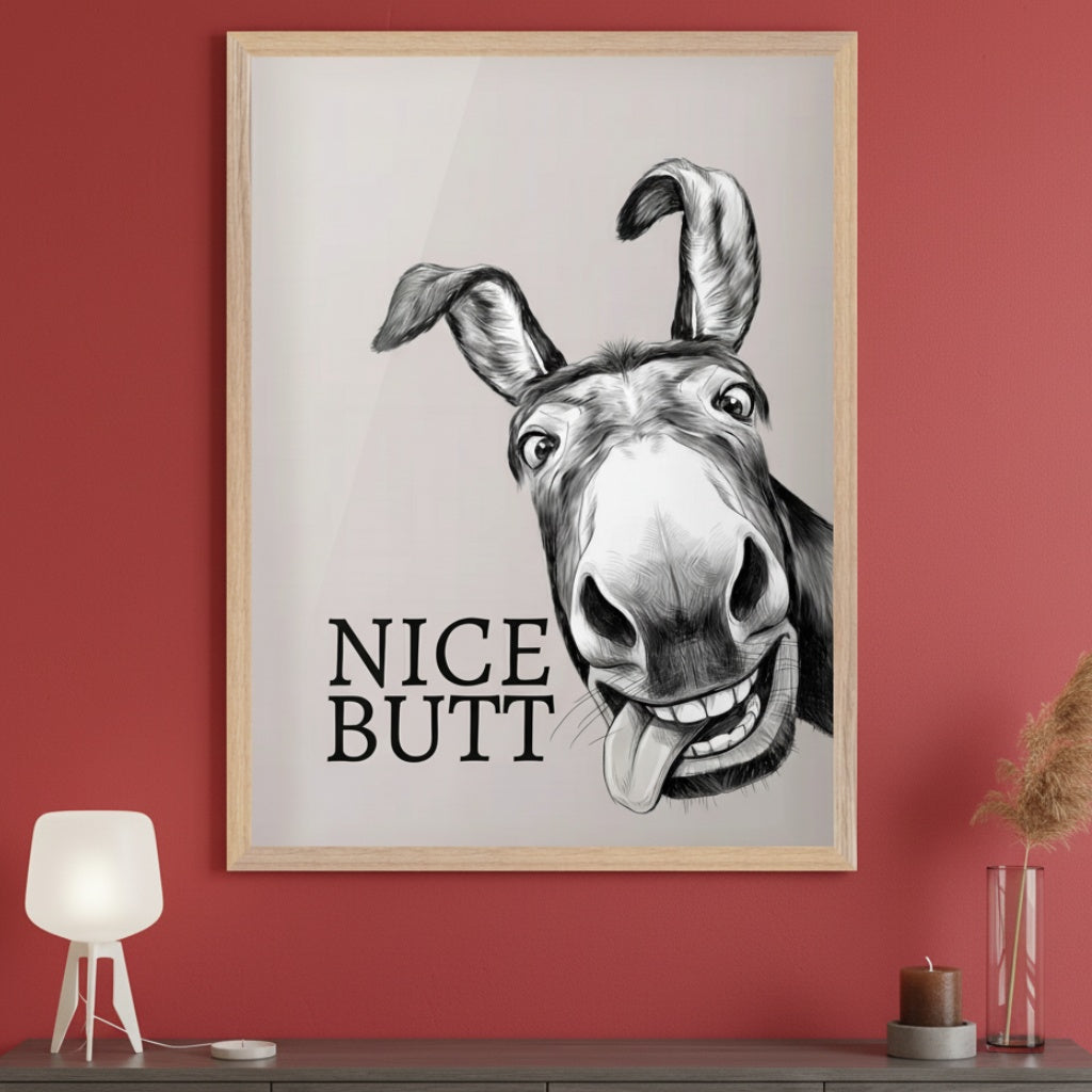Spirited Smile - Donkey Framed Wall Art for Living Room, Bedroom or Office