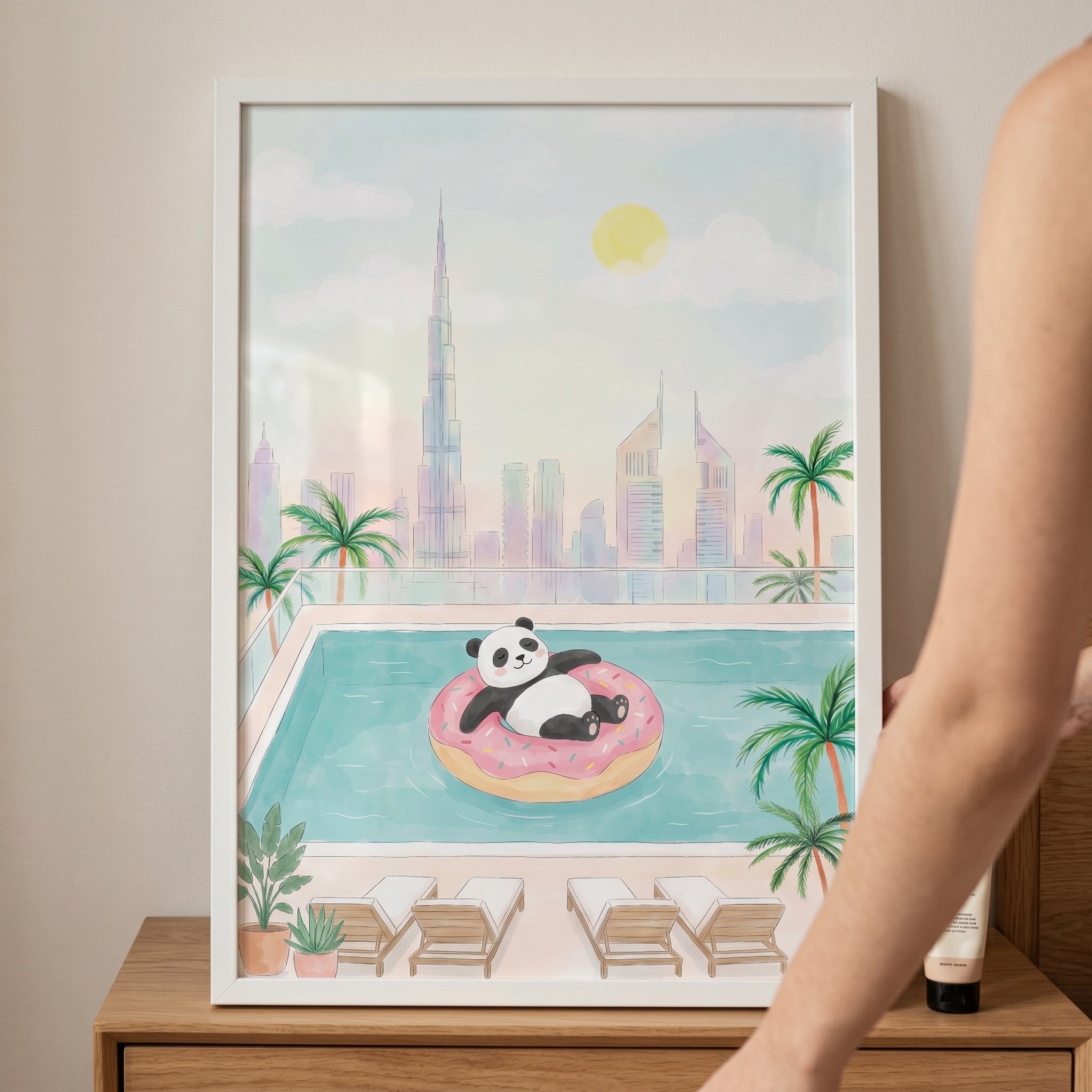 Donut Float Panda Wall Art - Lazy Rooftop Panda