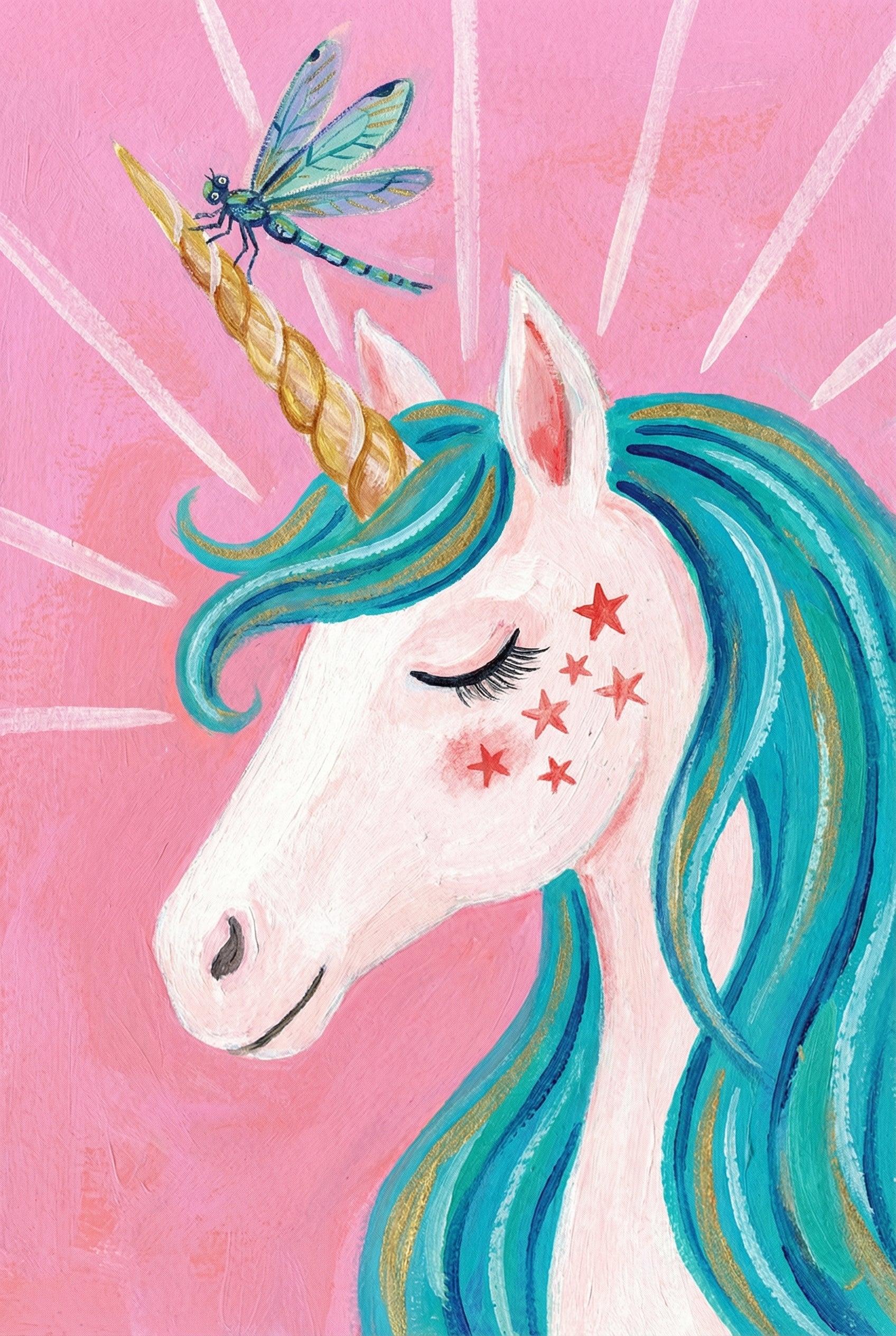 Dragonfly Horn Pink Unicorn Wall Art - Starlit Unicorn Gaze