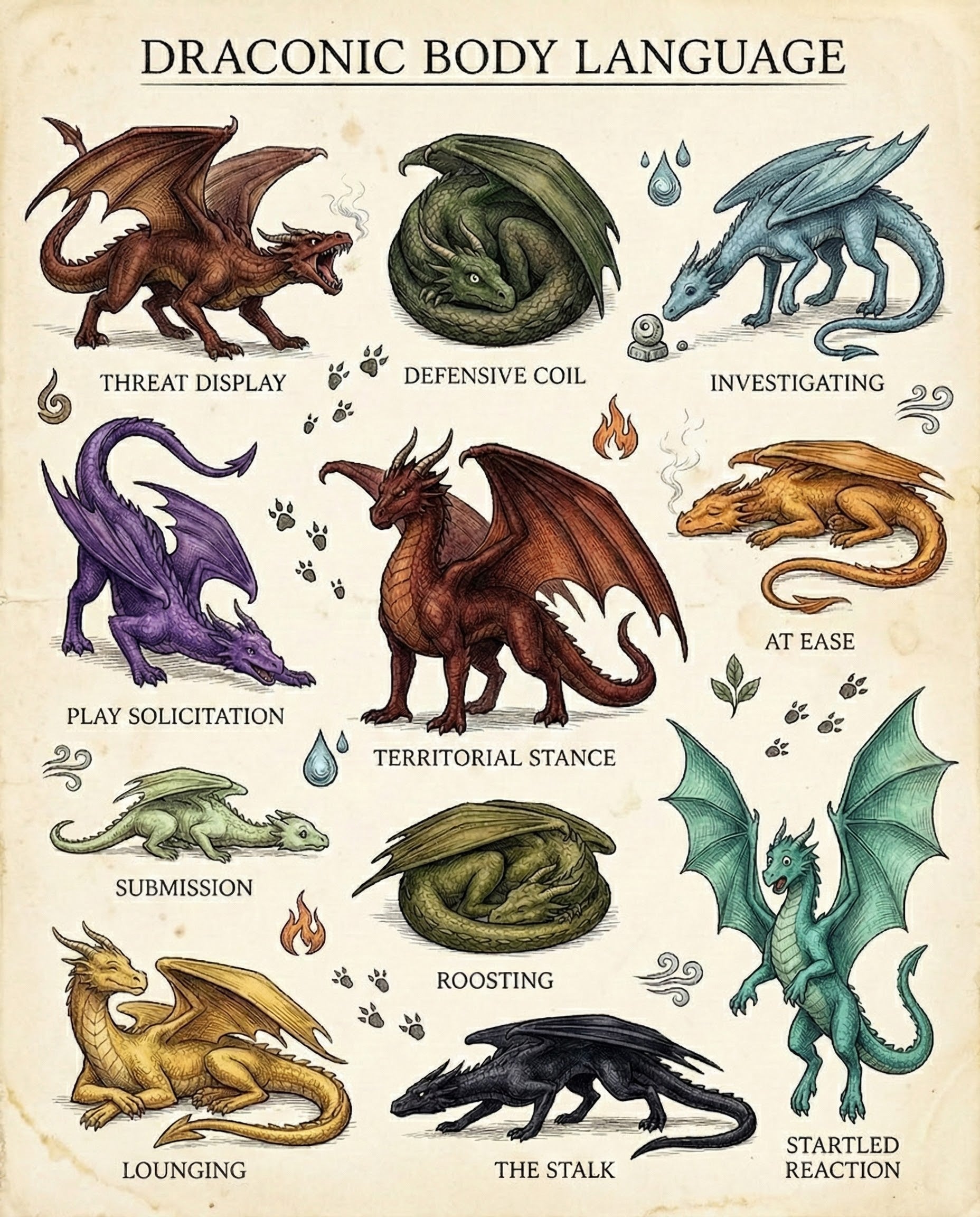 Draconic Tableau - Dragons Framed Wall Art for Nursery, Playroom or Kids Bedrooms