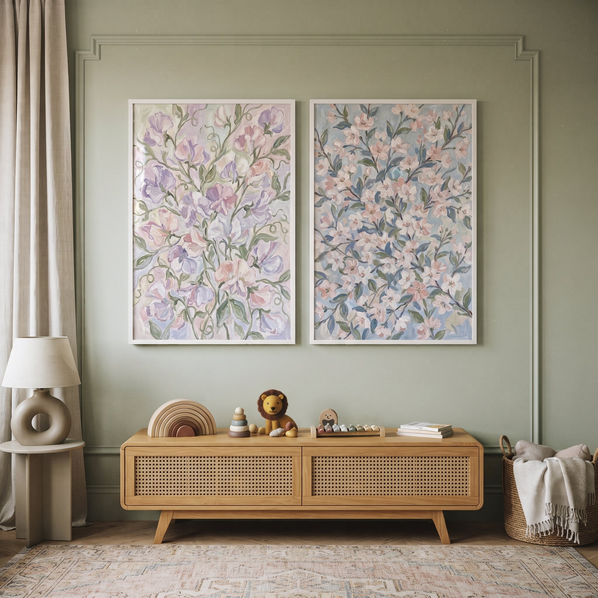 Dreamy Airy Spring Floral Wall Art Set of 2 - Pastel Garden Duet