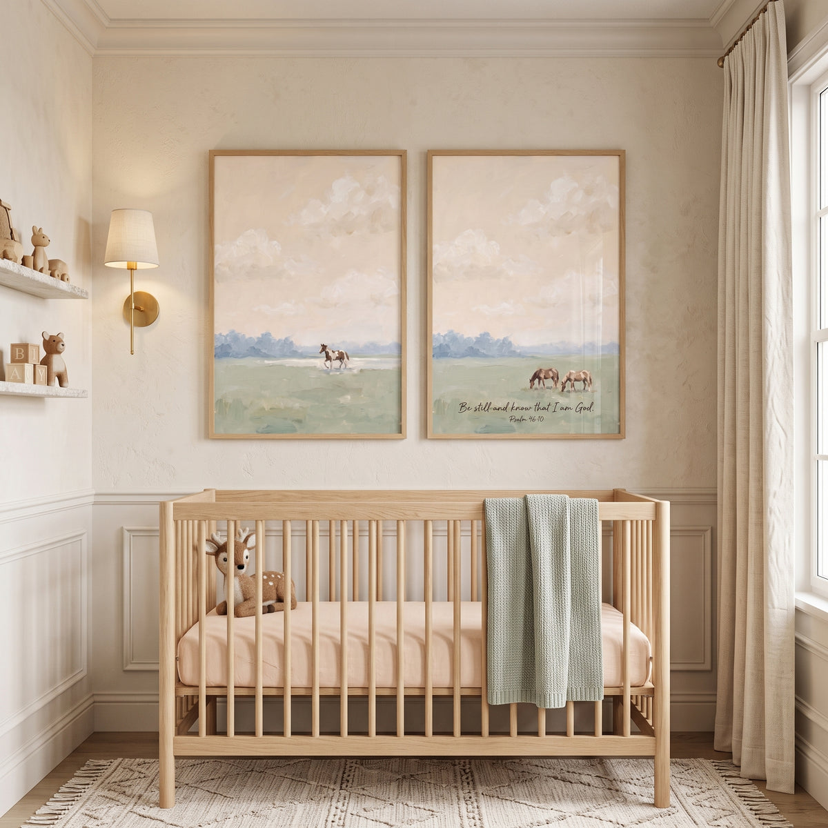 Dreamy Apricot Clouds Horse Wall Art Set Of 2 - Peaceful Meadow Verse