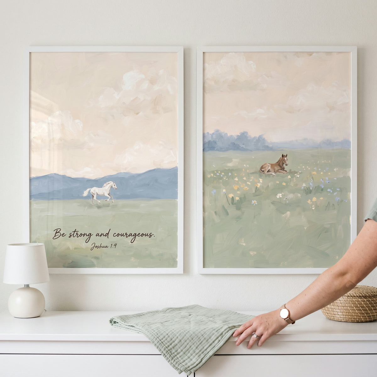 Dreamy Apricot Pasture Horse Wall Art Set of 2 - Courageous Fields