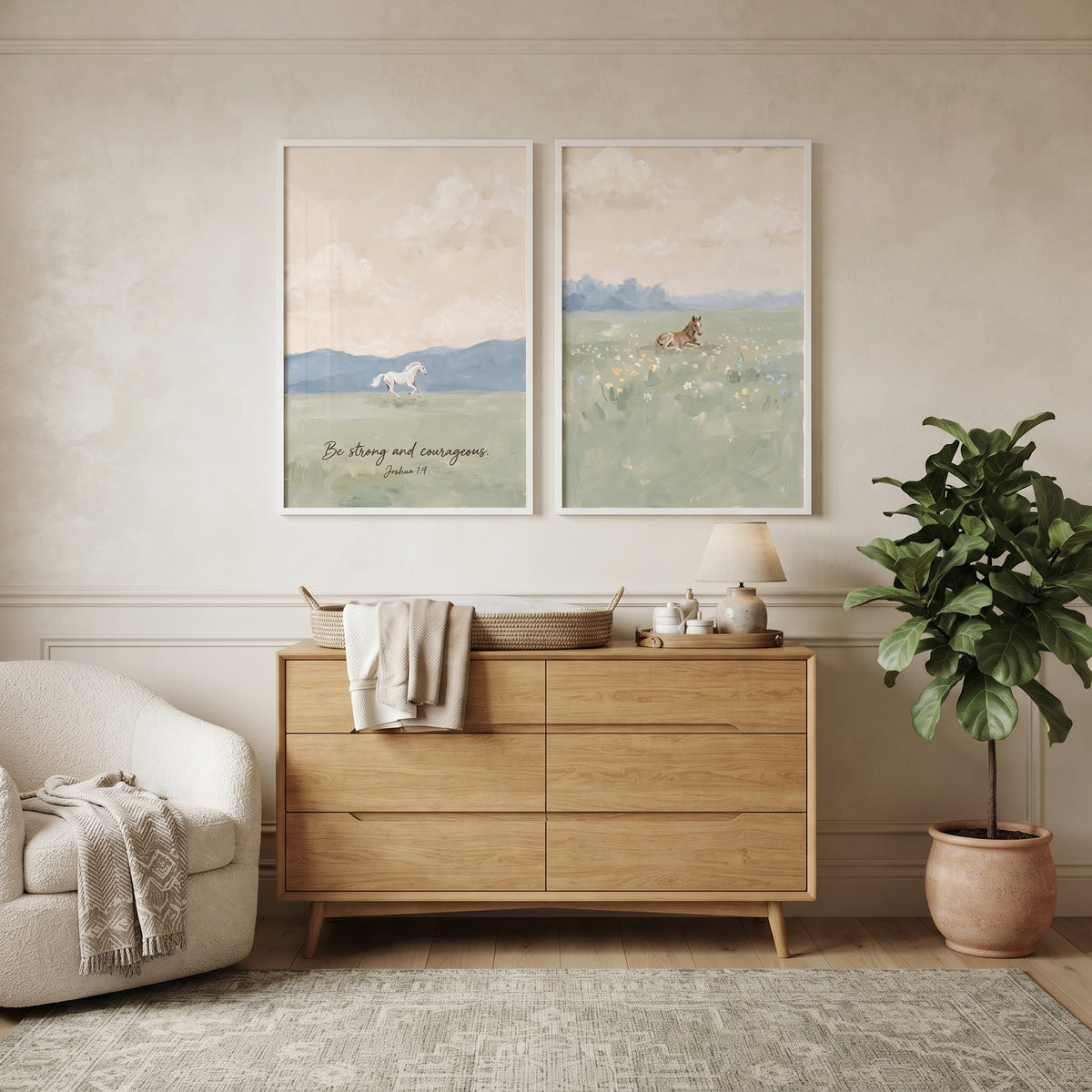 Dreamy Apricot Pasture Horse Wall Art Set of 2 - Courageous Fields