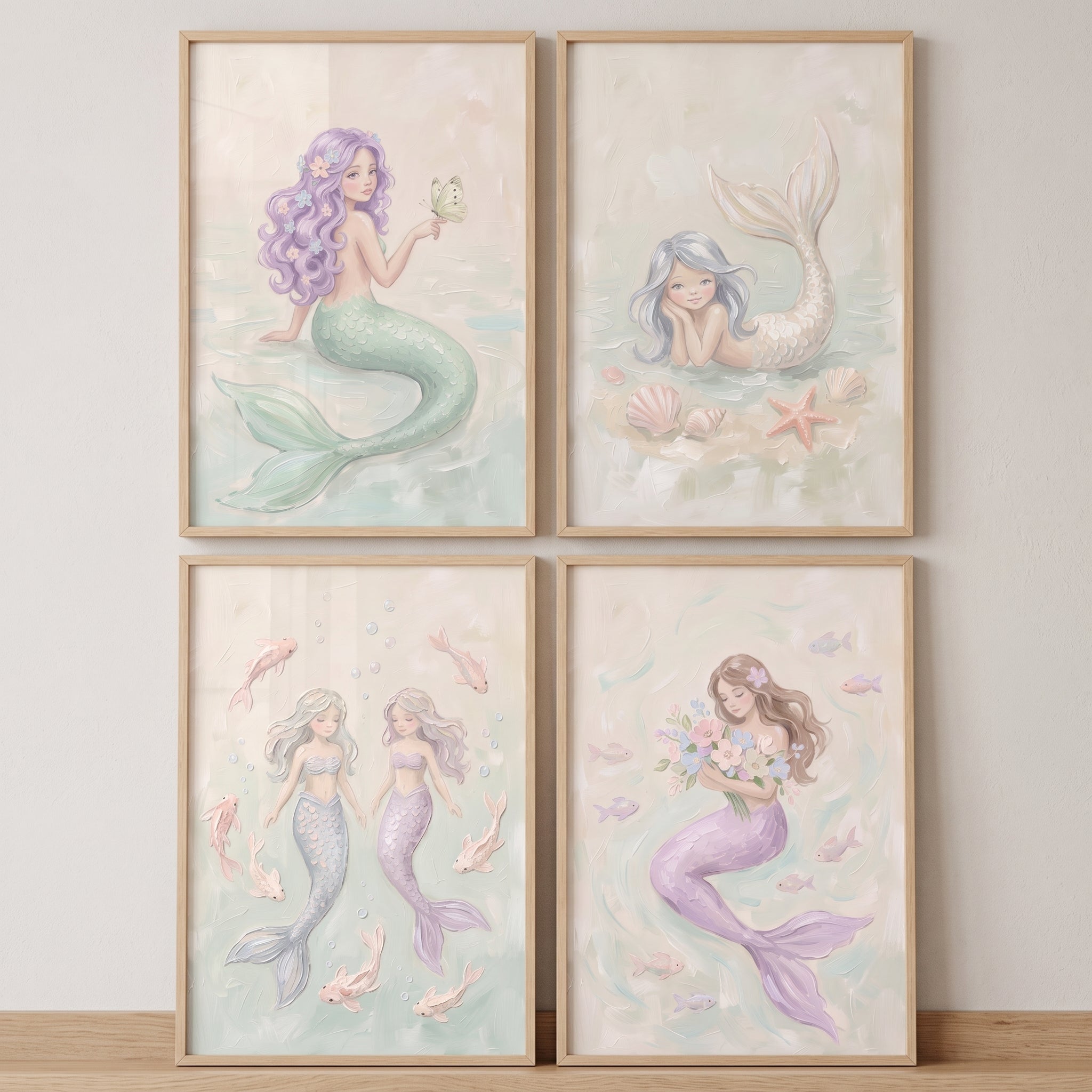 Dreamy Aquatic Fantasy Mermaid Wall Art Set of 4 - Ethereal Ocean Magic