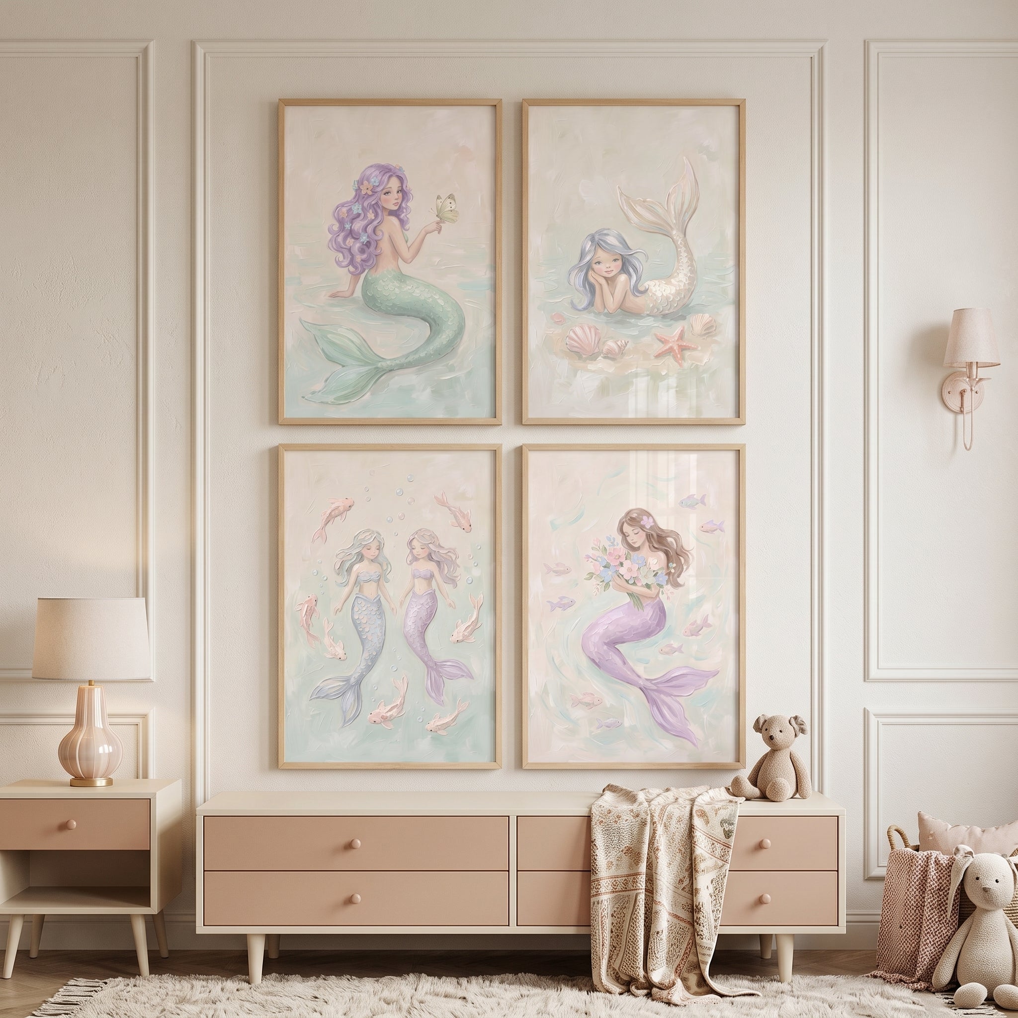 Dreamy Aquatic Fantasy Mermaid Wall Art Set of 4 - Ethereal Ocean Magic