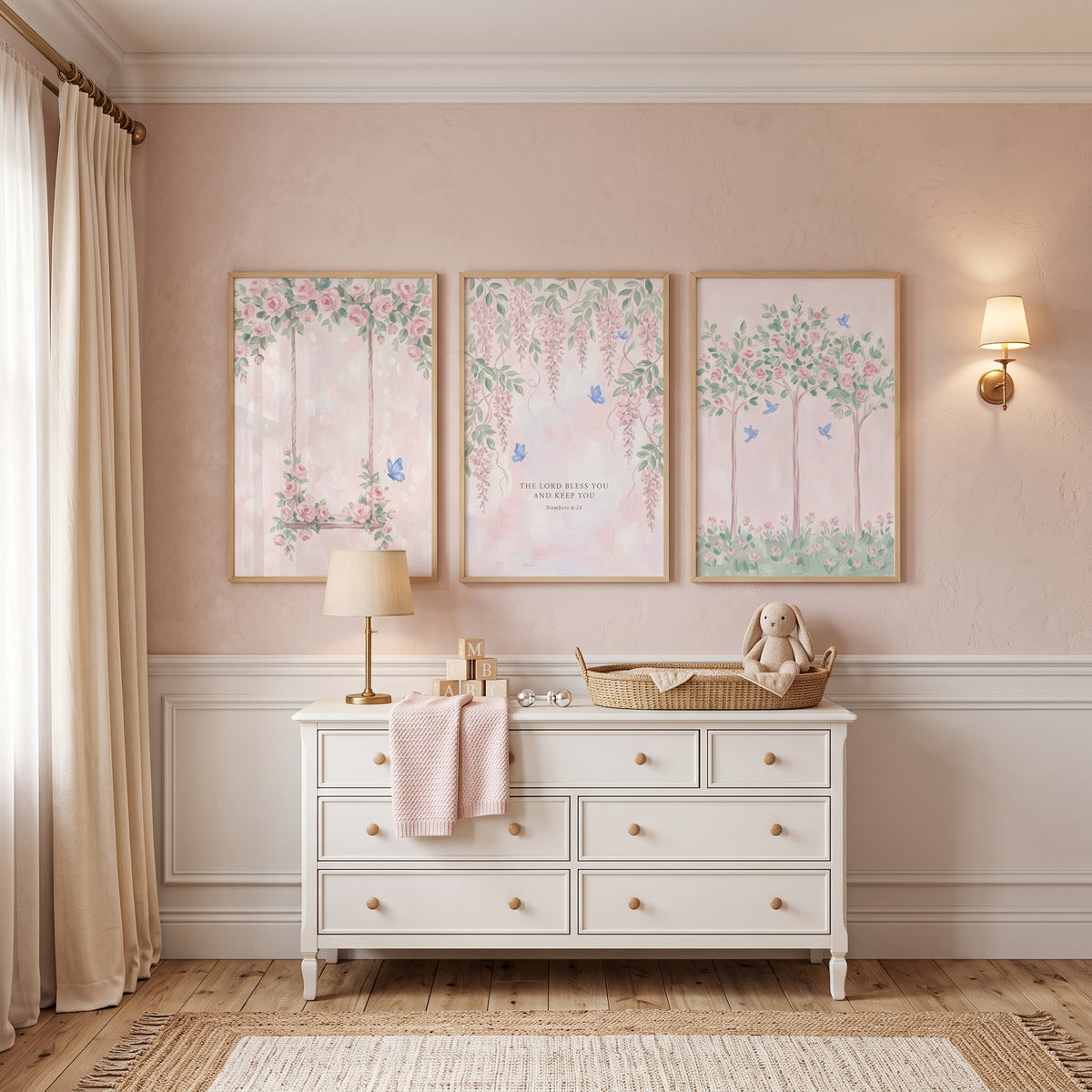 Dreamy Blush Floral Garden Wall Art Set of 3 - Blessed Garden Trio