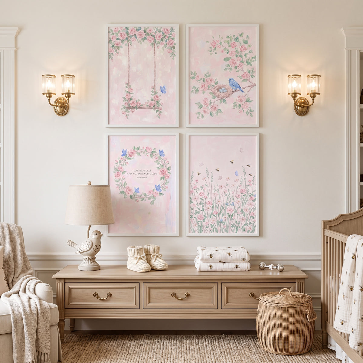 Dreamy Blush Pink Garden Wall Art Set of 4 - Blush Floral Grace