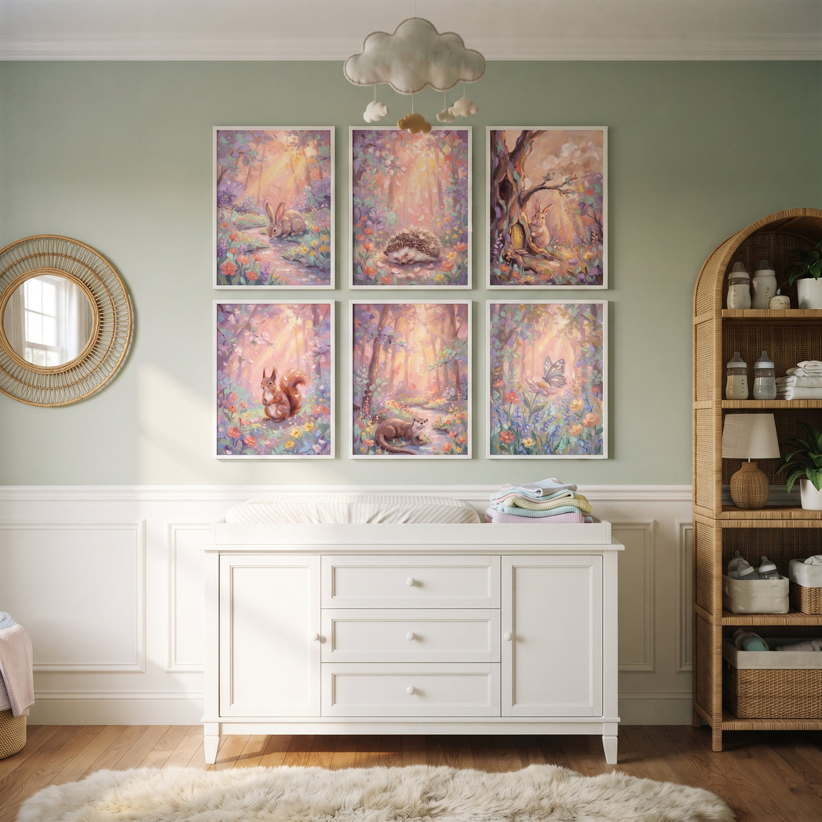 Dreamy Blush Woodland Animals Wall Art Set of 6 - Sunlit Woodland Tales
