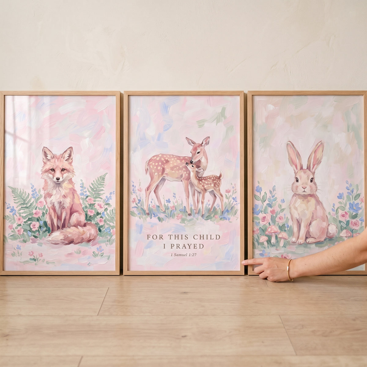 Dreamy Botanical Forest Animals Artwork Set of 3 - Blessed Animal Decor