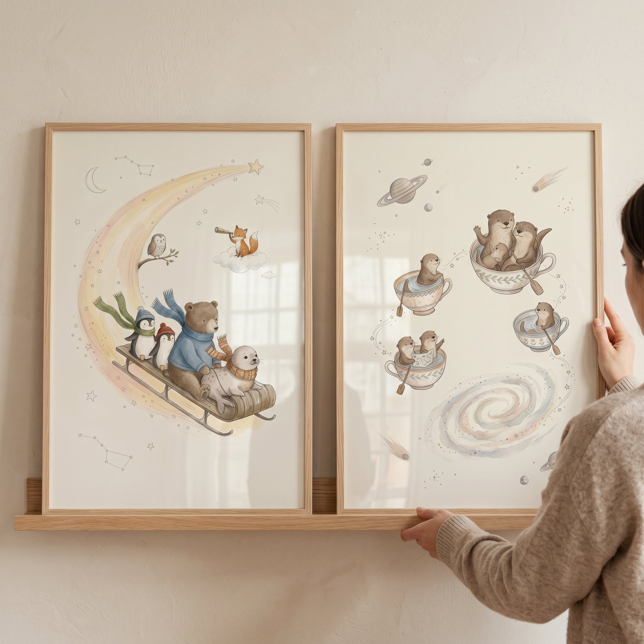 Dreamy Celestial Animals Wall Art Set of 2 - Celestial Tea Party
