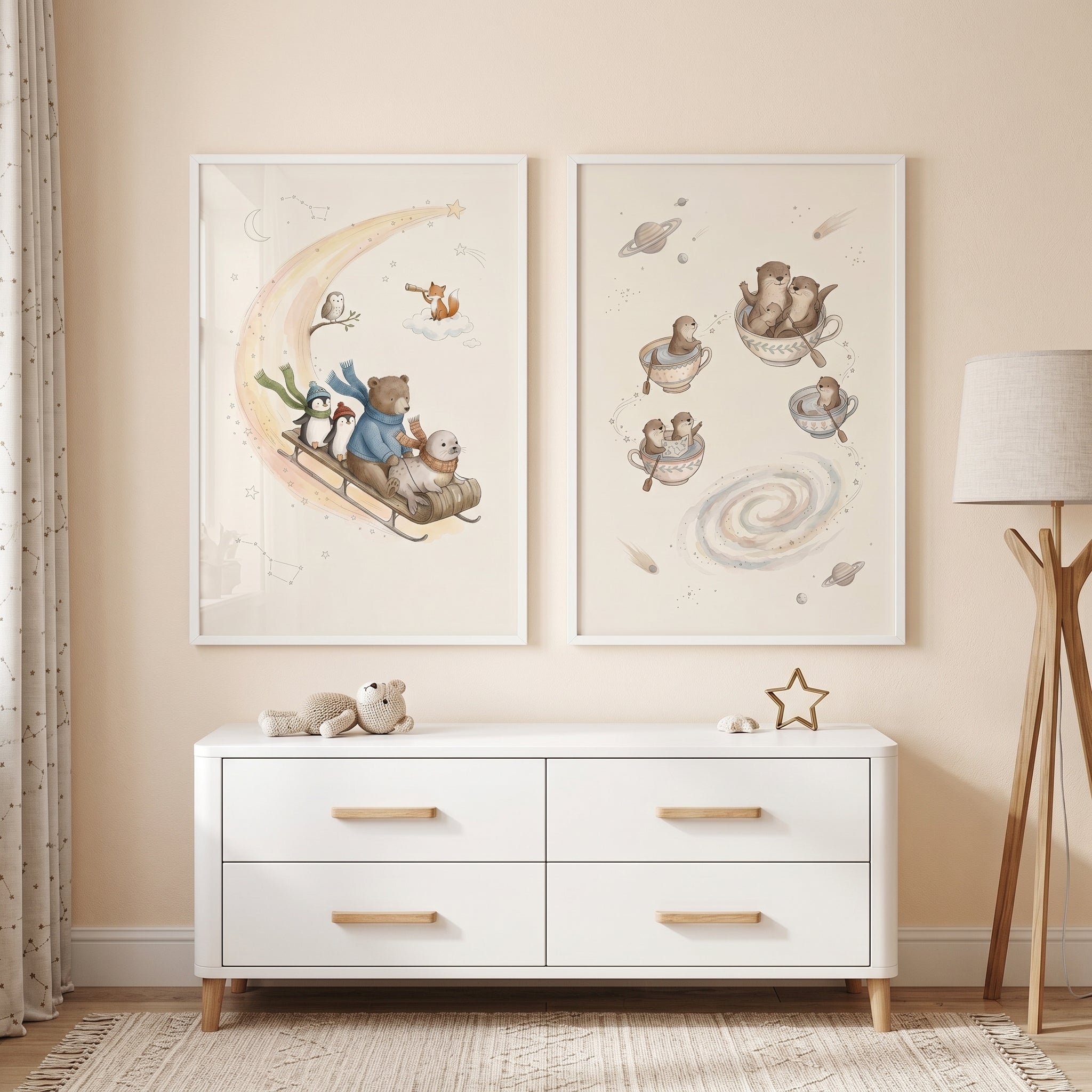 Dreamy Celestial Animals Wall Art Set of 2 - Celestial Tea Party