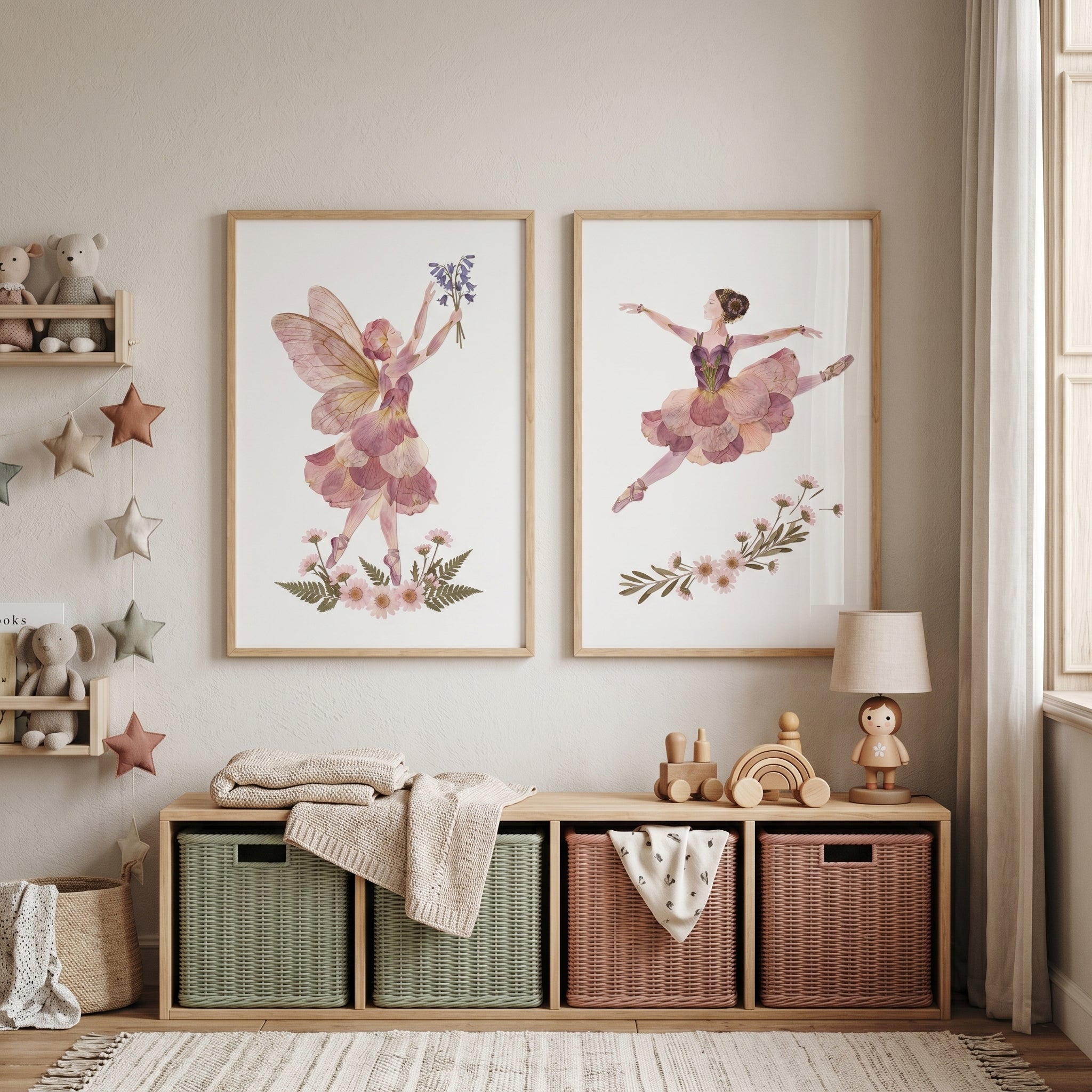 Dreamy Dried Petal Lady Wall Art Set of 2 - Floral Petal Dance