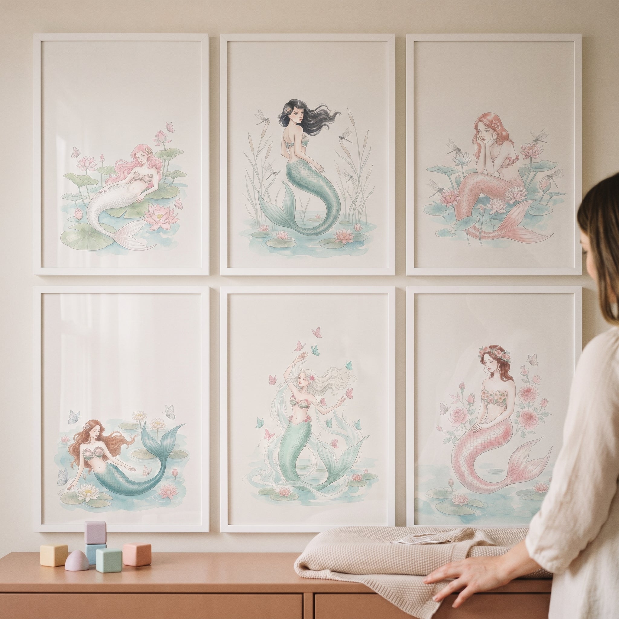 Dreamy Ethereal Pastel Mermaid Wall Art Set of 6 - Ethereal Mermaid Collection