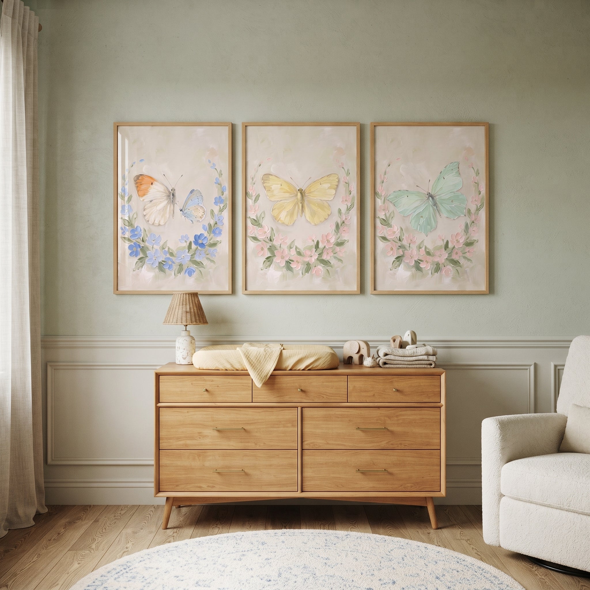 Dreamy Garden Floral Butterfly Wall Art Set of 3 - Pastel Garden Wings