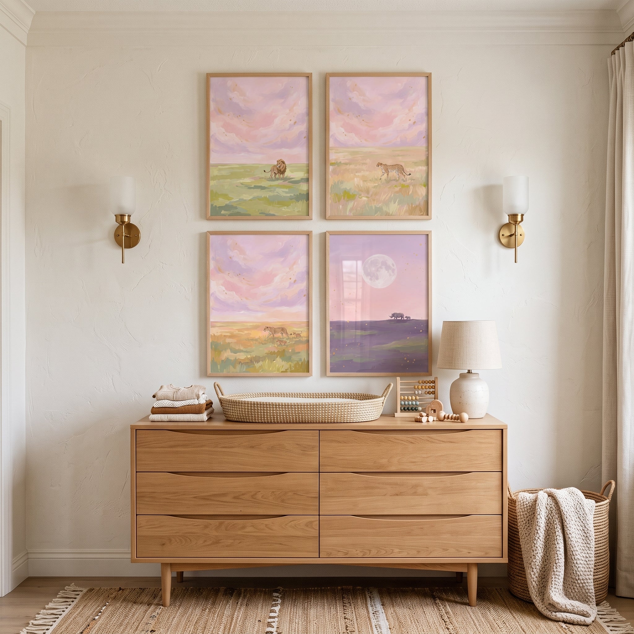 Dreamy Gold Safari Animals Wall Art Set of 4 - Golden Safari Skies
