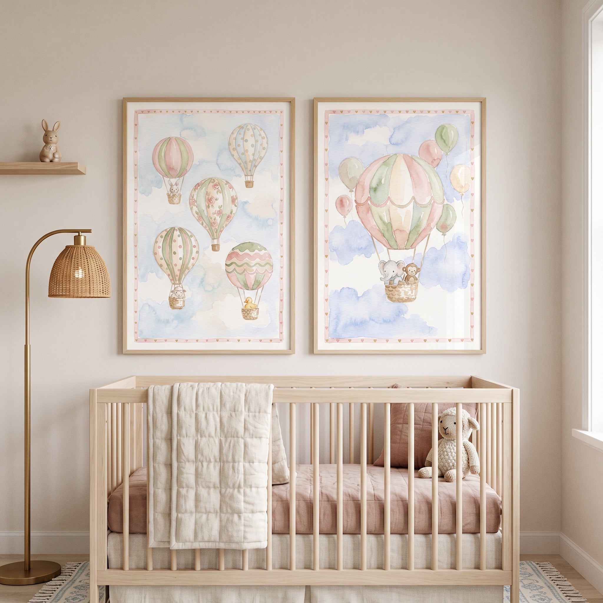 Dreamy Hot Air Balloon Wall Art Set Of 2 - Soft Sky Adventurers