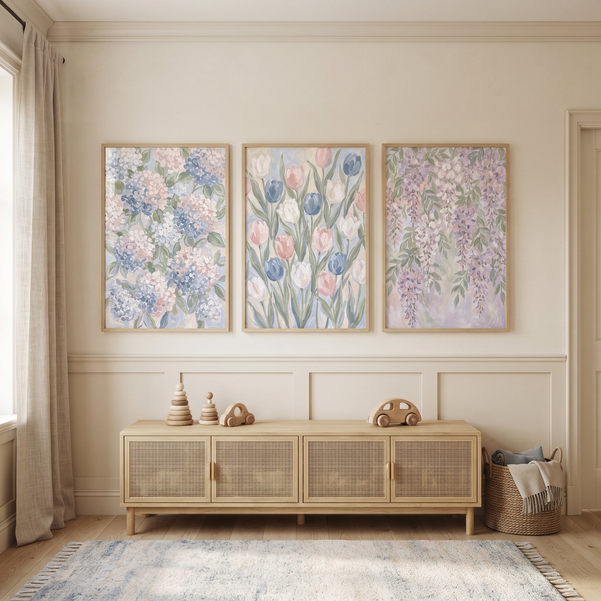 Dreamy Impressionist Garden Floral Wall Art Set of 3 - Pastel Petal Dream