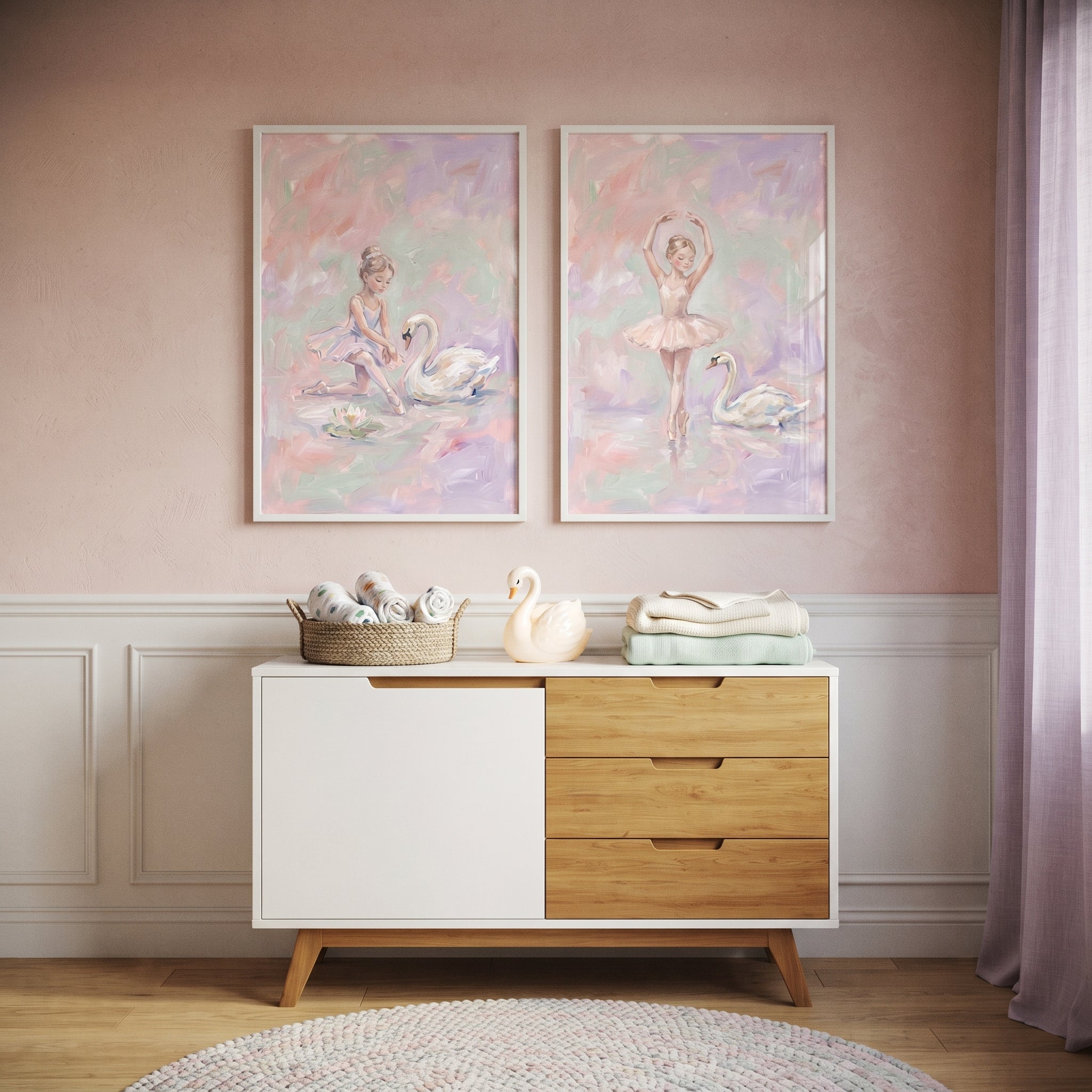 Dreamy Impressionist Swan Ballet Wall Art Set of 2 - Graceful Ballet Duo