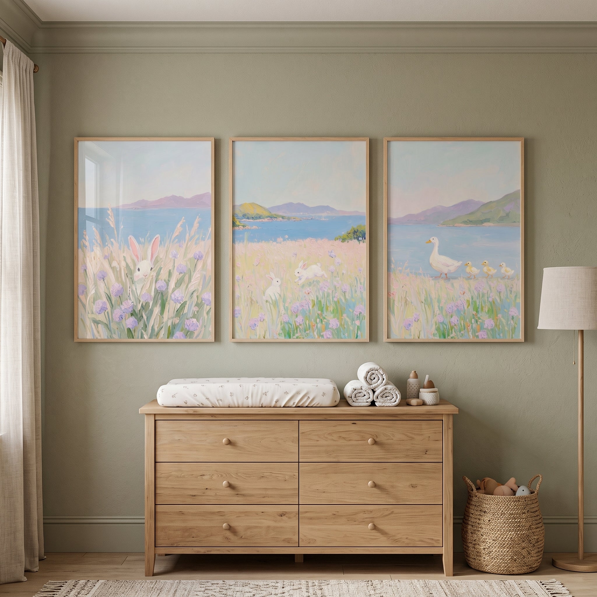 Dreamy Lilac White Animal Wall Art Set of 3 - Meadow Magic Bloom
