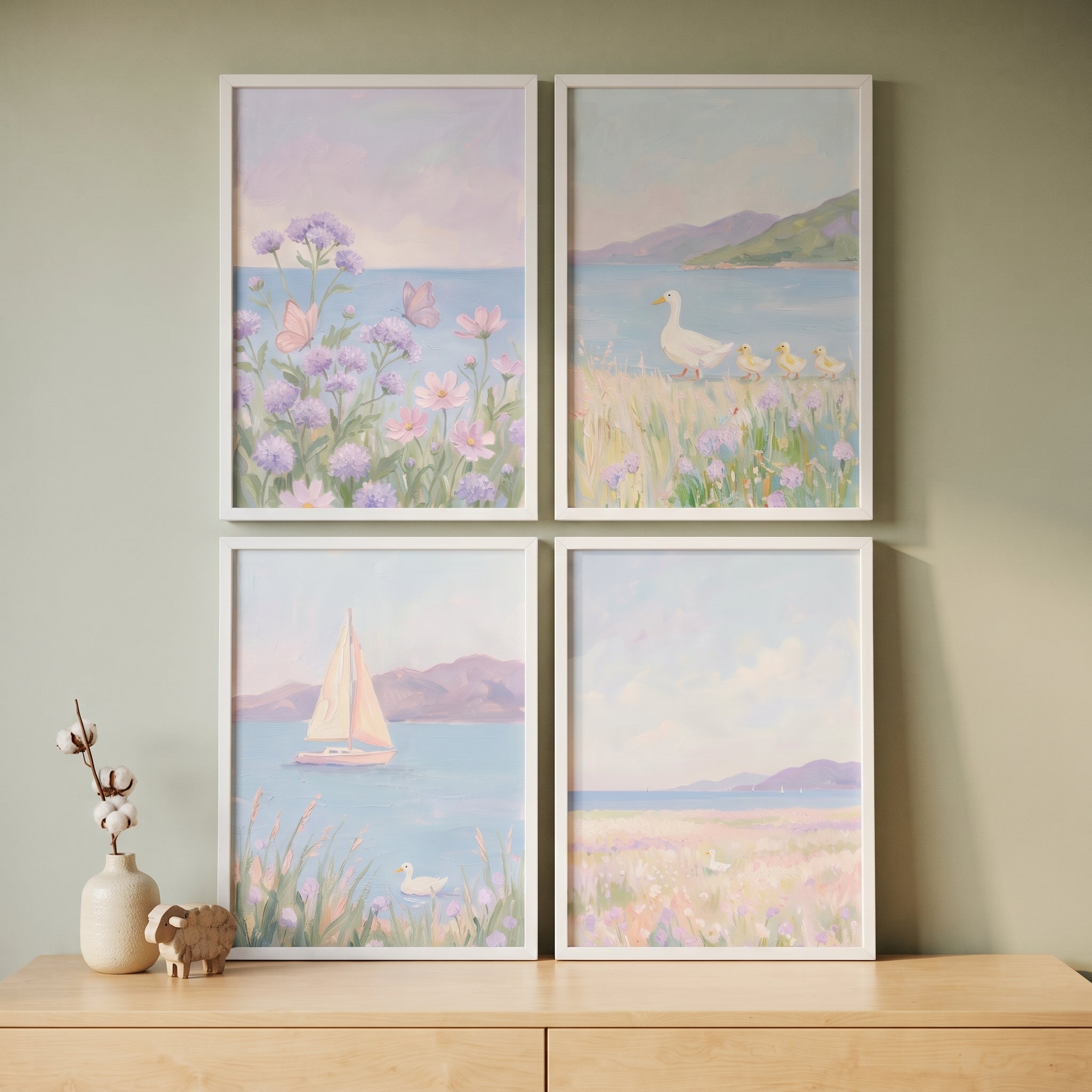 Dreamy Lilac Wildflower Coastal Print Set of 4 - Pastel Coastal Dreams