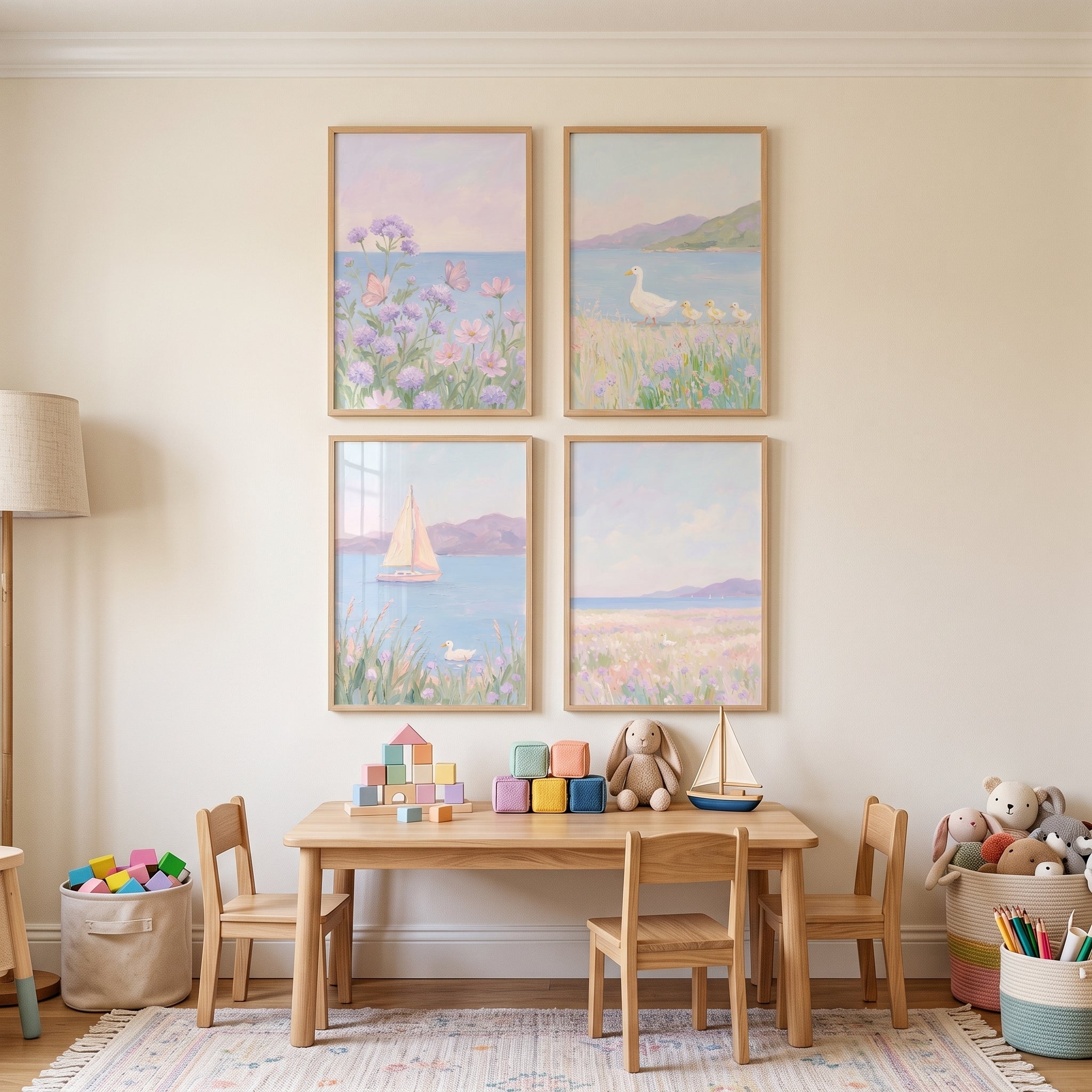 Dreamy Lilac Wildflower Coastal Print Set of 4 - Pastel Coastal Dreams