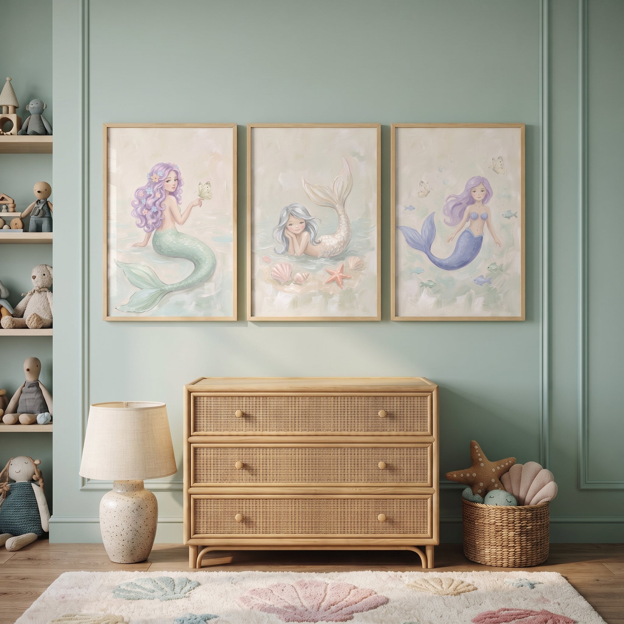 Dreamy Ocean Pastel Mermaid Wall Art Set of 3 - Ocean Dream Mermaids