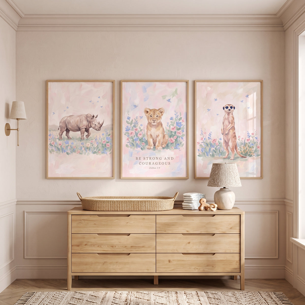 Dreamy Painterly Safari Animals Wall Art Set of 3 - Brave Safari Friends