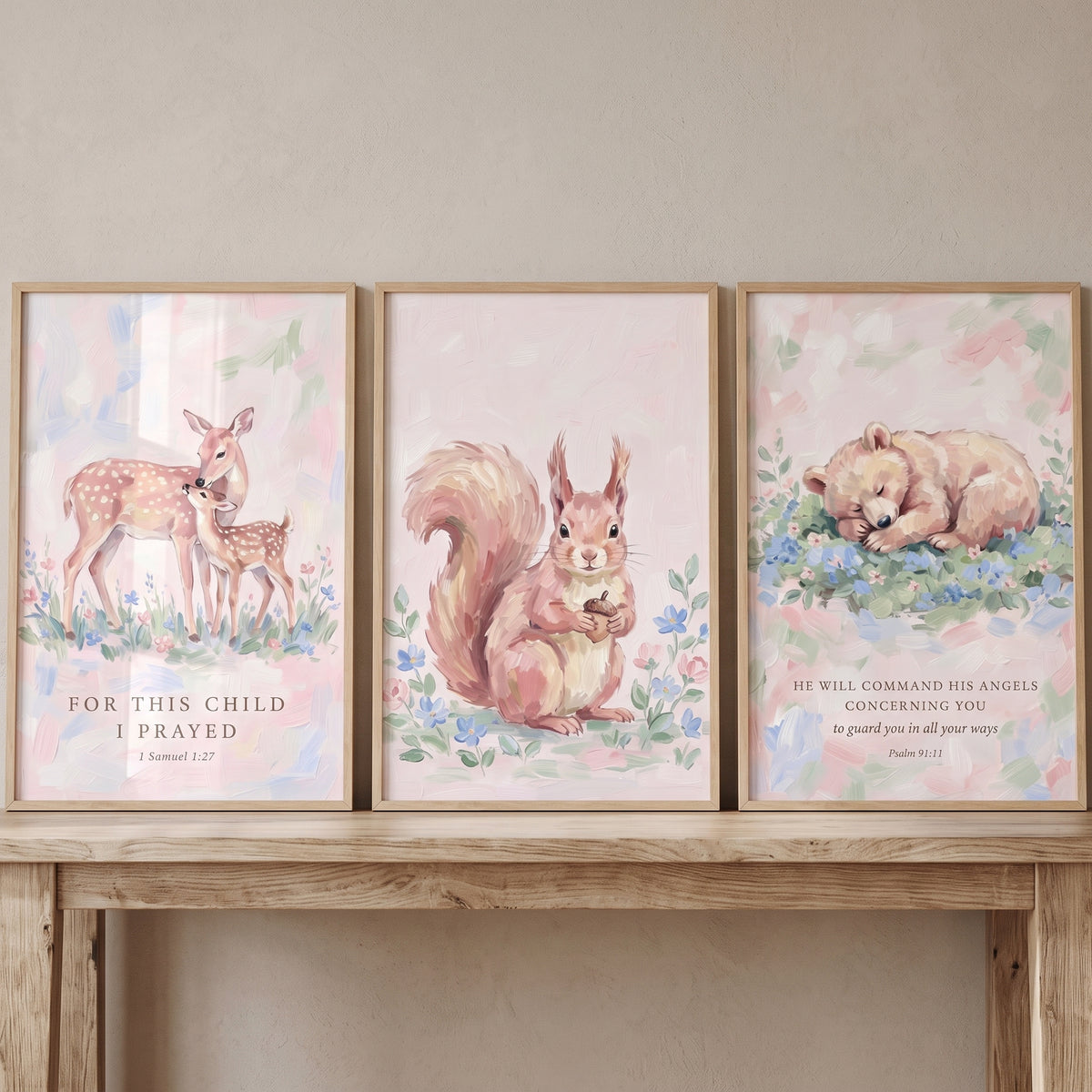 Dreamy Painterly Woodland Animals Wall Art Set of 3 - Woodland Verse Art