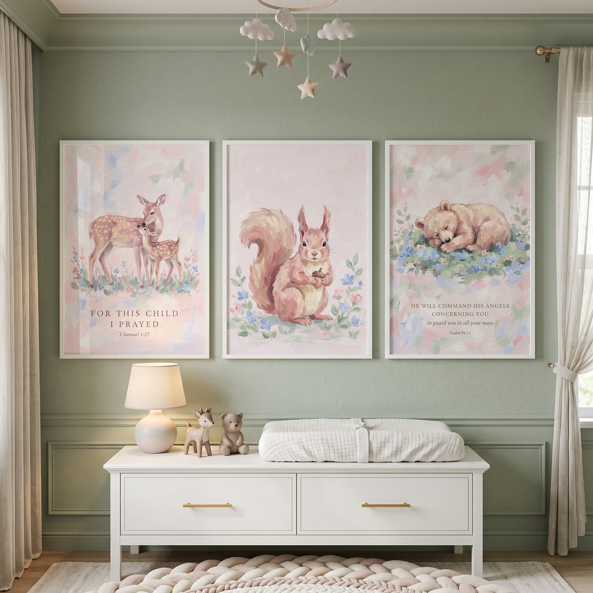Dreamy Painterly Woodland Animals Wall Art Set of 3 - Woodland Verse Art