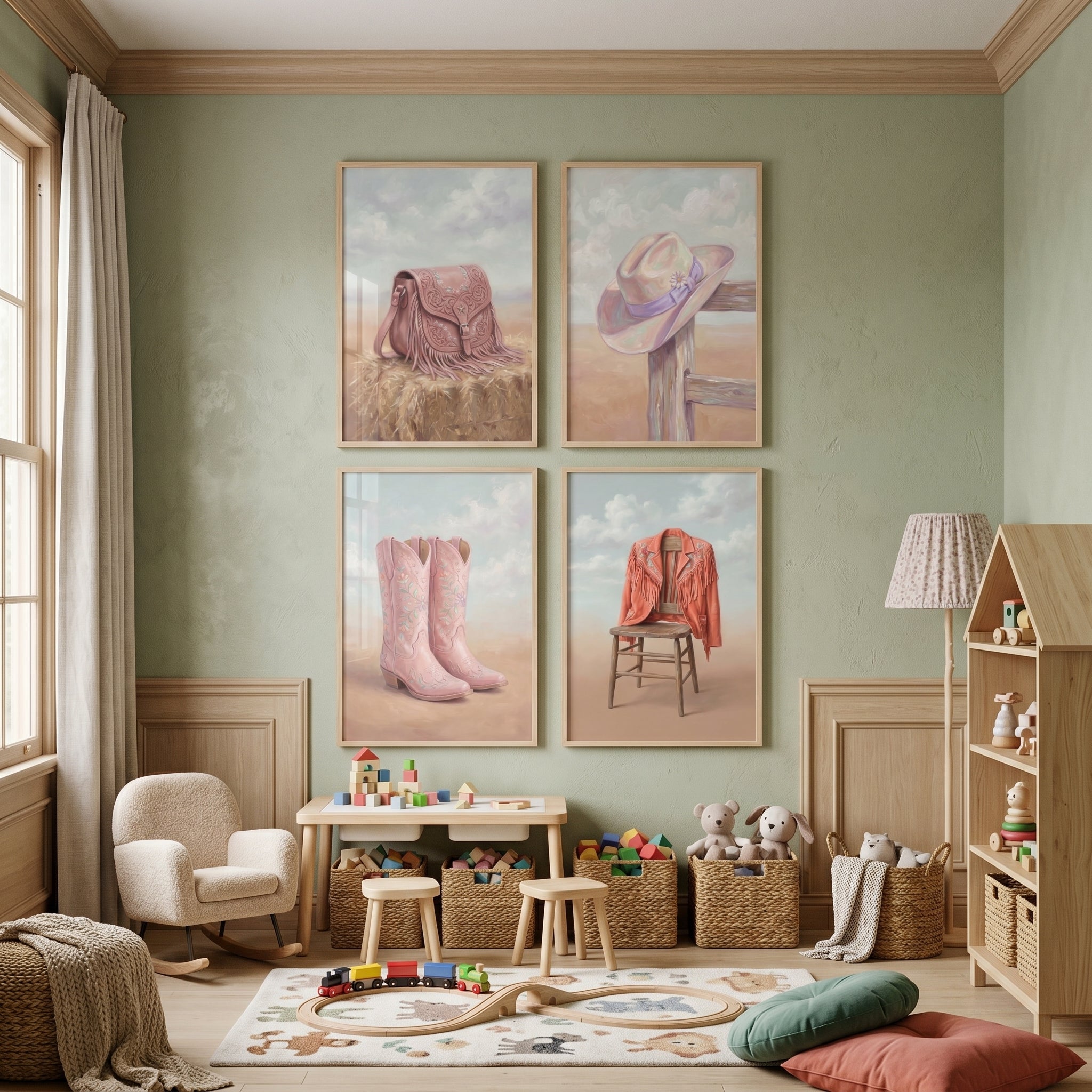 Dreamy Pastel Cowgirl Gear Wall Art Set of 4 - Pink Western Charm