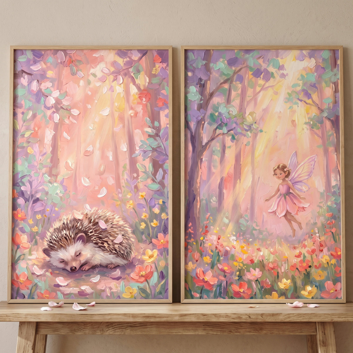 Dreamy Pastel Enchanted Forest Wall Art Set of 2 - Pastel Woodland Magic