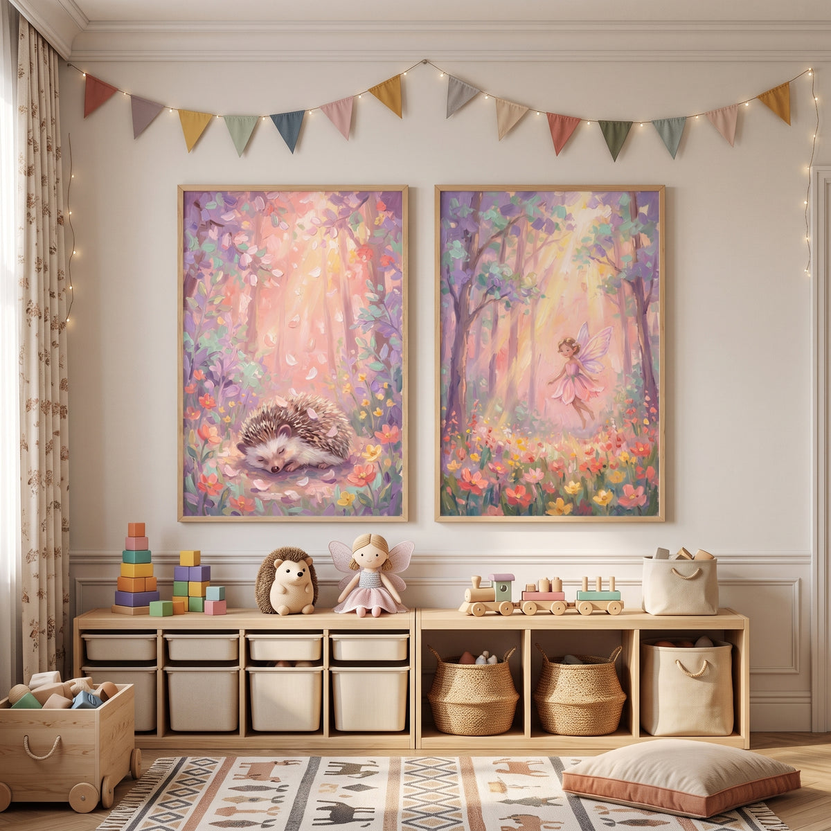 Dreamy Pastel Enchanted Forest Wall Art Set of 2 - Pastel Woodland Magic