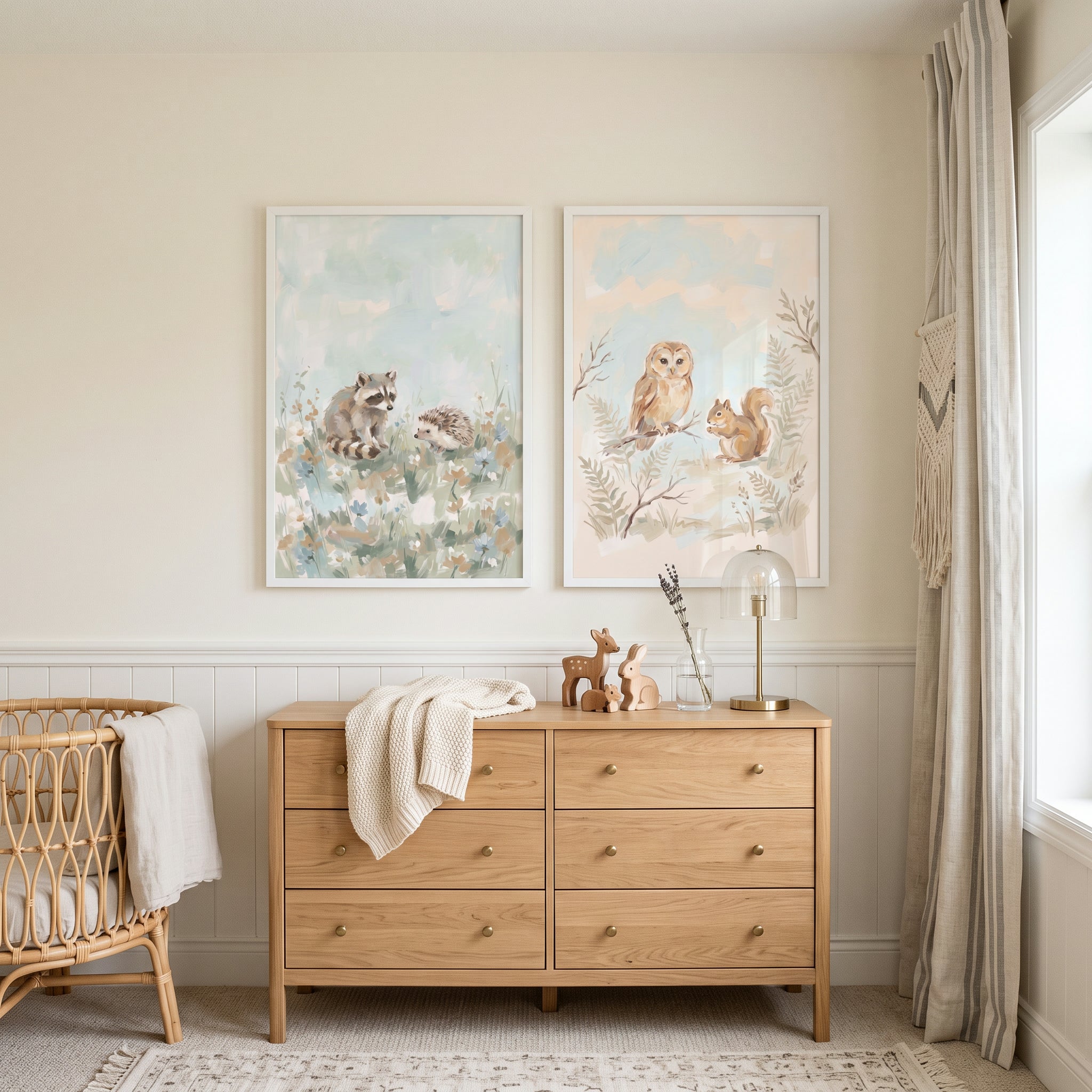 Dreamy Pastel Forest Animals Wall Art Set Of 2 - Whimsical Forest Life