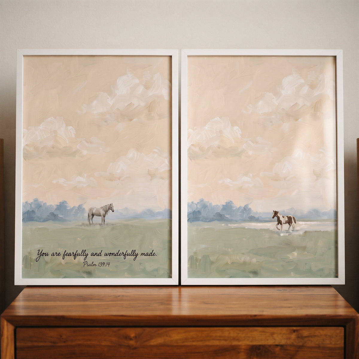 Dreamy Pastel Meadow Horse Wall Art Set of 2 - Wonderfully Made Horses