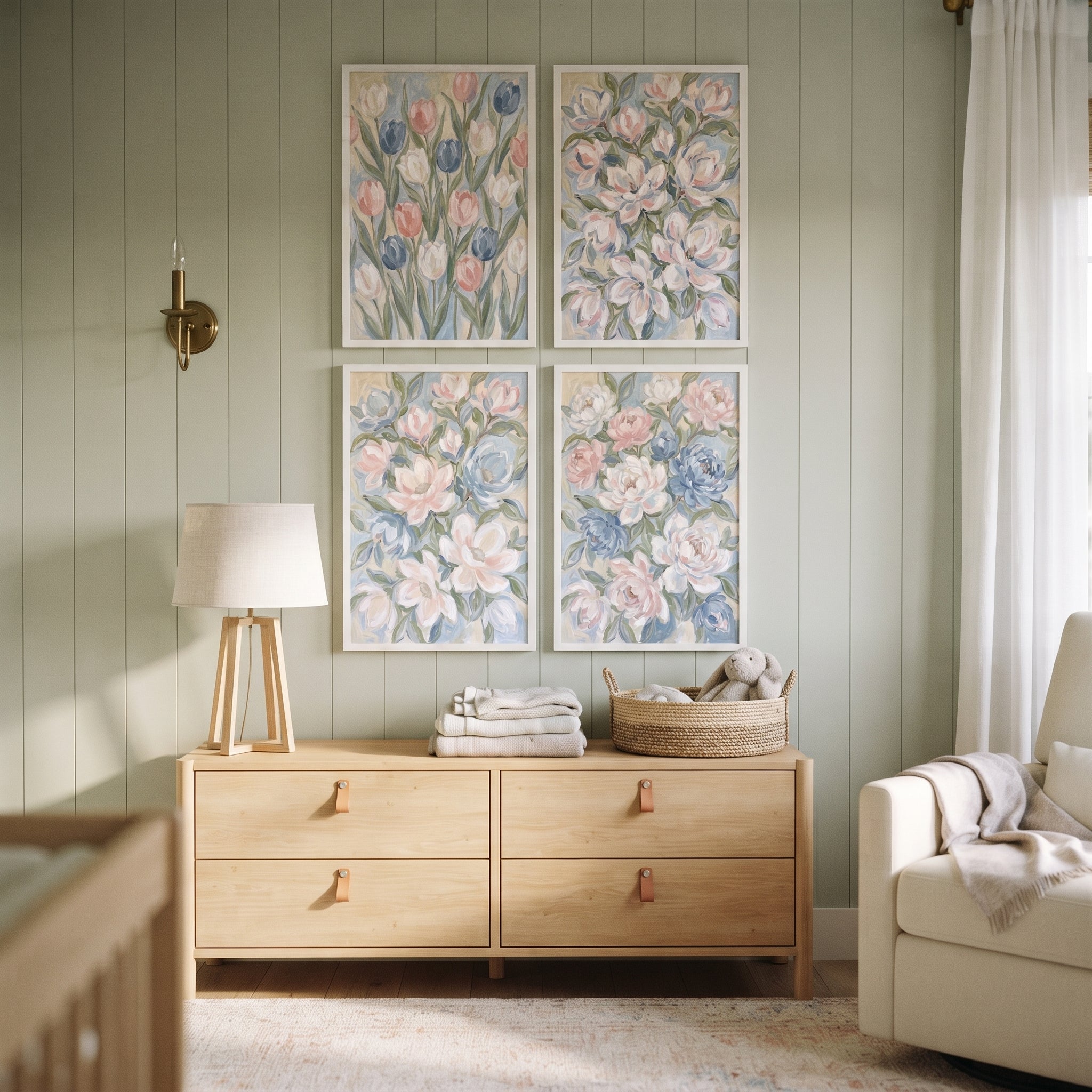 Dreamy Pastel Spring Floral Wall Art Set of 4 - Serene Floral Set