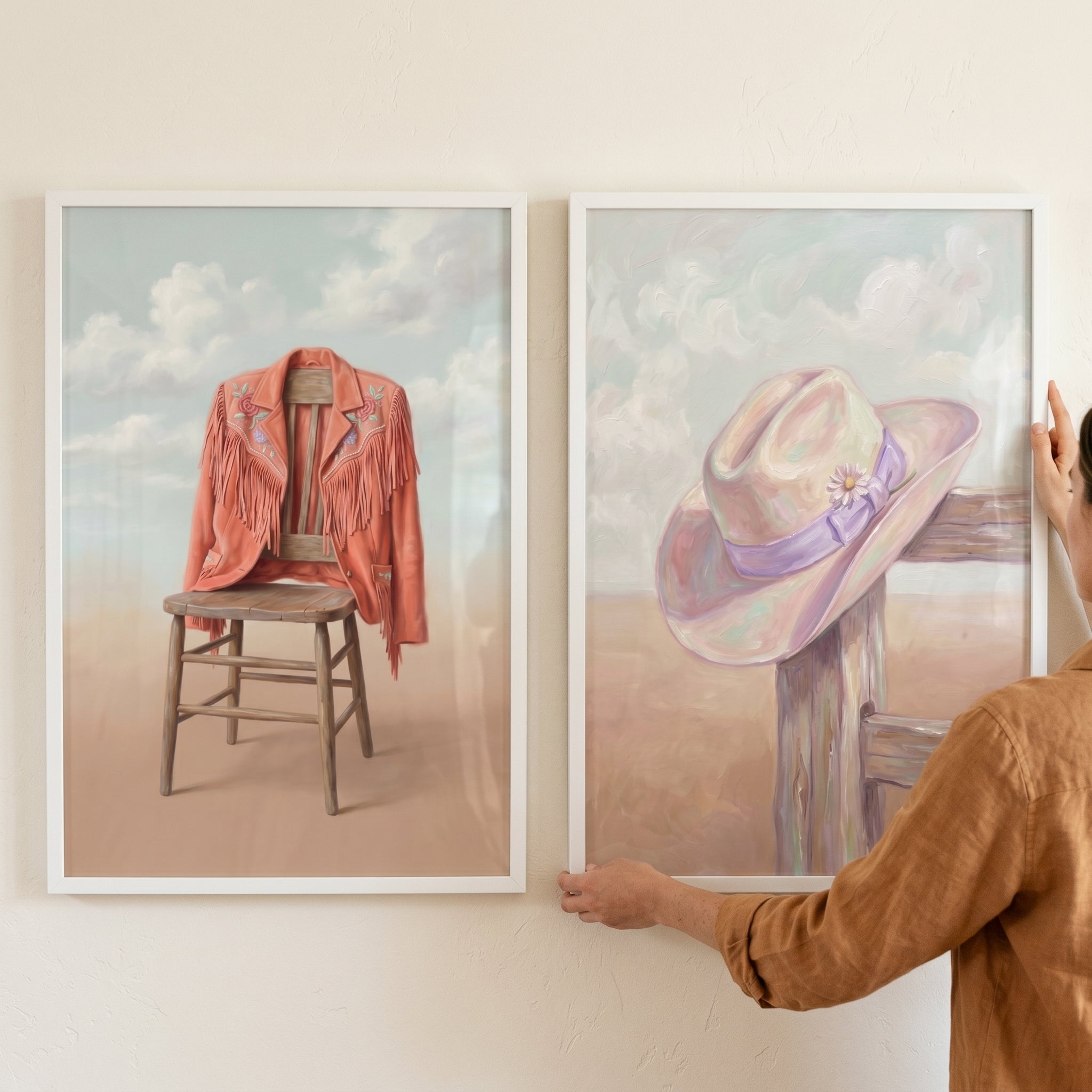Dreamy Pastel Western Gear Wall Art Set of 2 - Desert Fringe Style