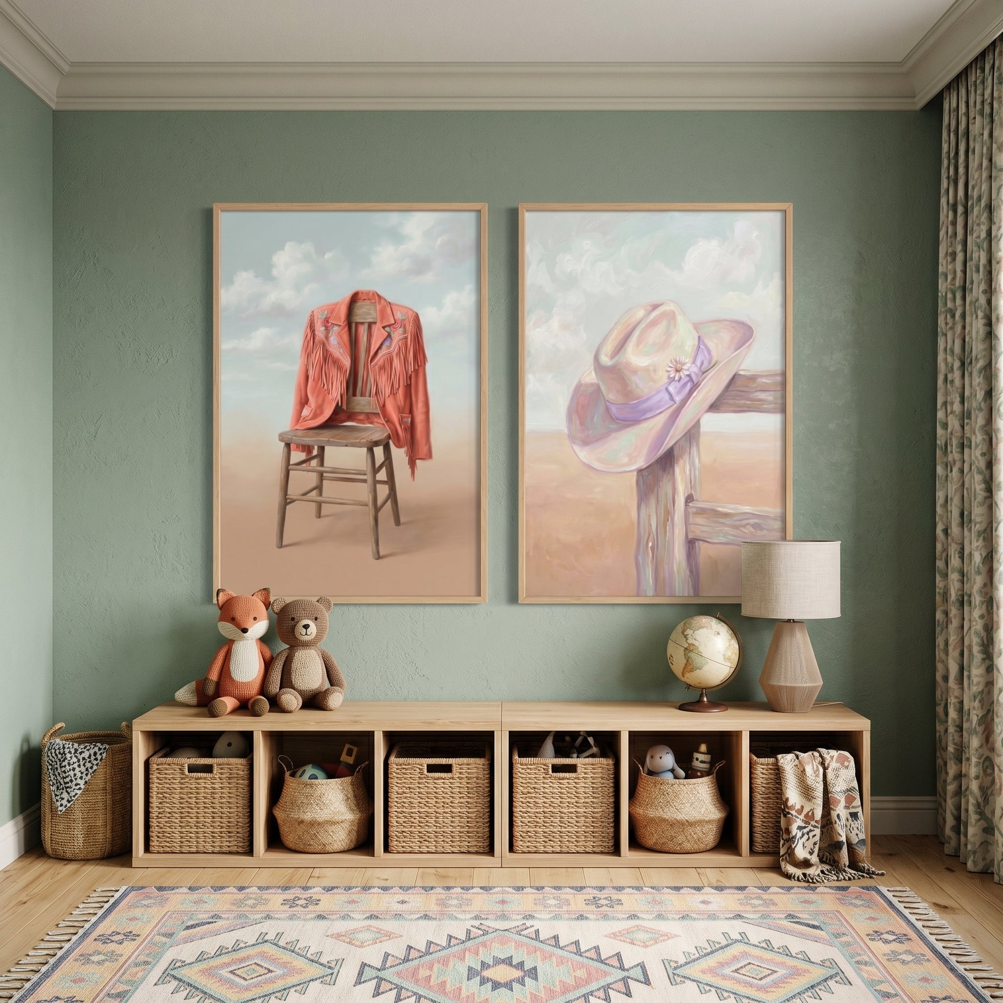 Dreamy Pastel Western Gear Wall Art Set of 2 - Desert Fringe Style