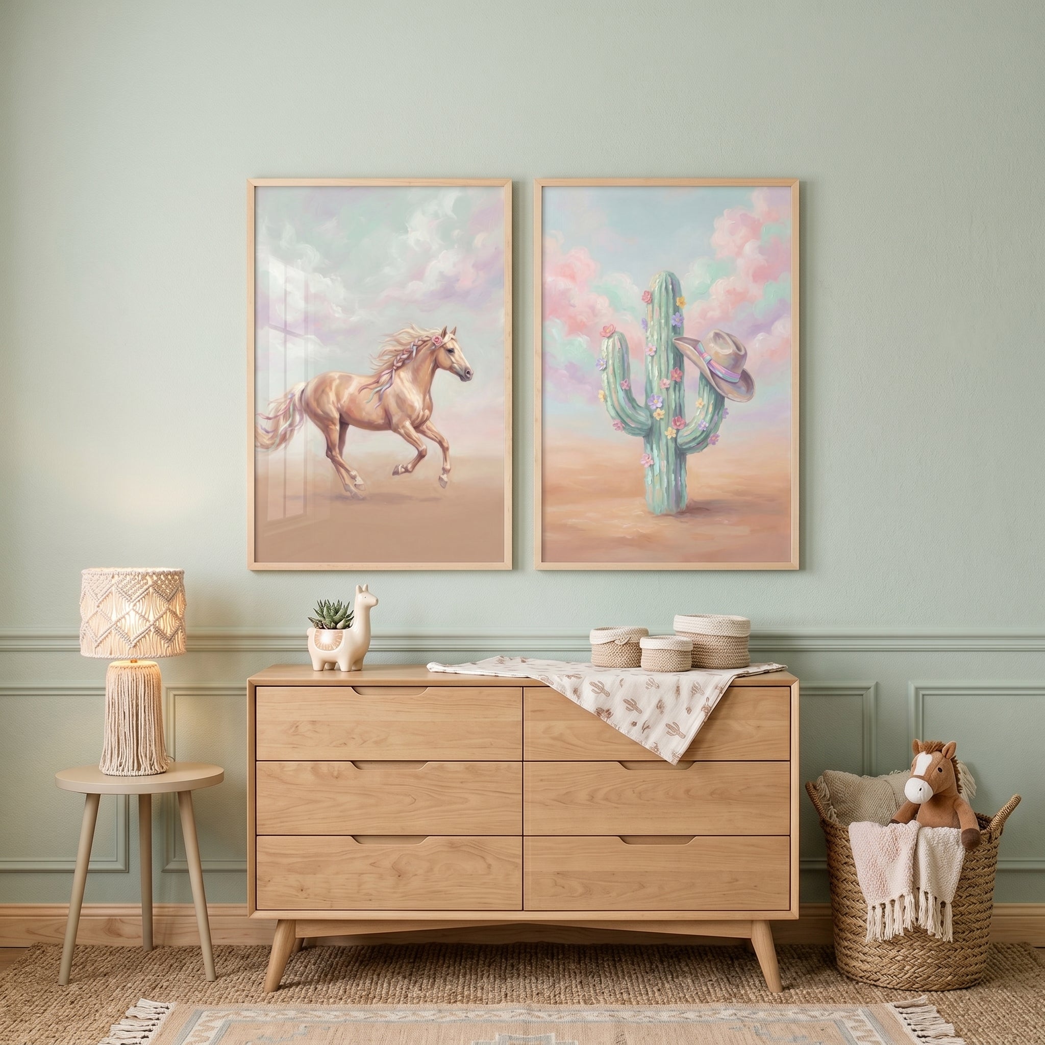 Dreamy Pastel Western Wall Art Set of 2 - Whimsical Western Spirit