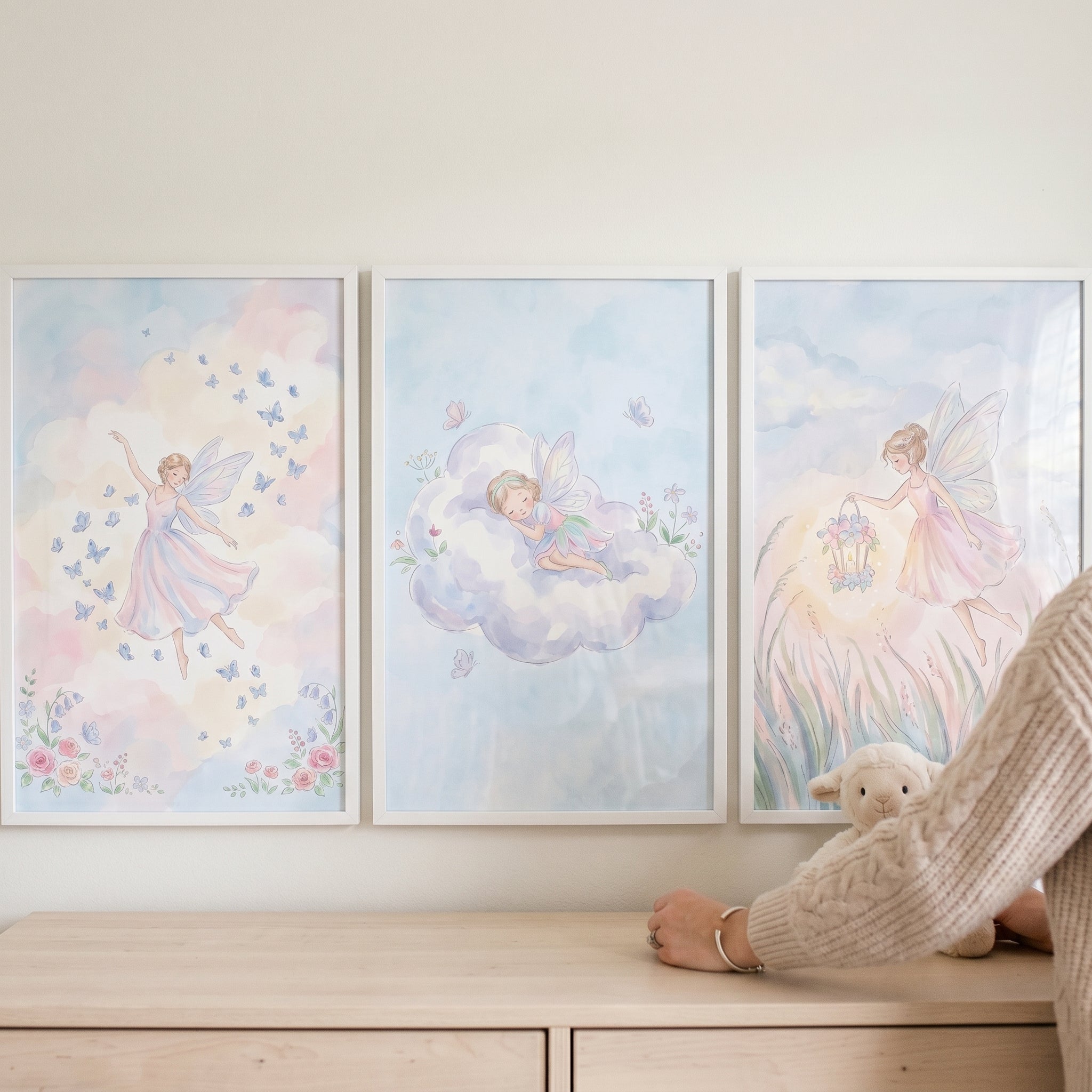 Dreamy Pastel Winged Fairy Wall Art Set Of 3 - Soft Pastel Fairies
