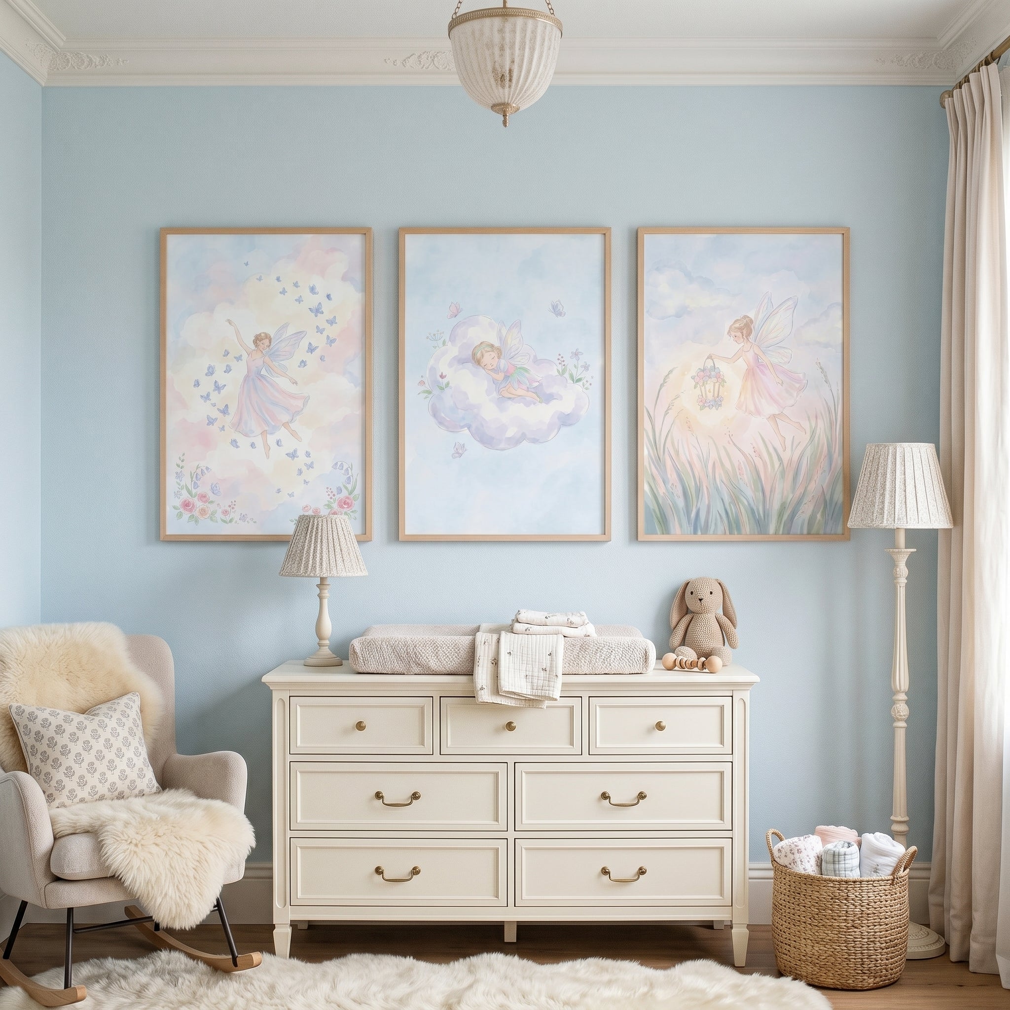 Dreamy Pastel Winged Fairy Wall Art Set Of 3 - Soft Pastel Fairies