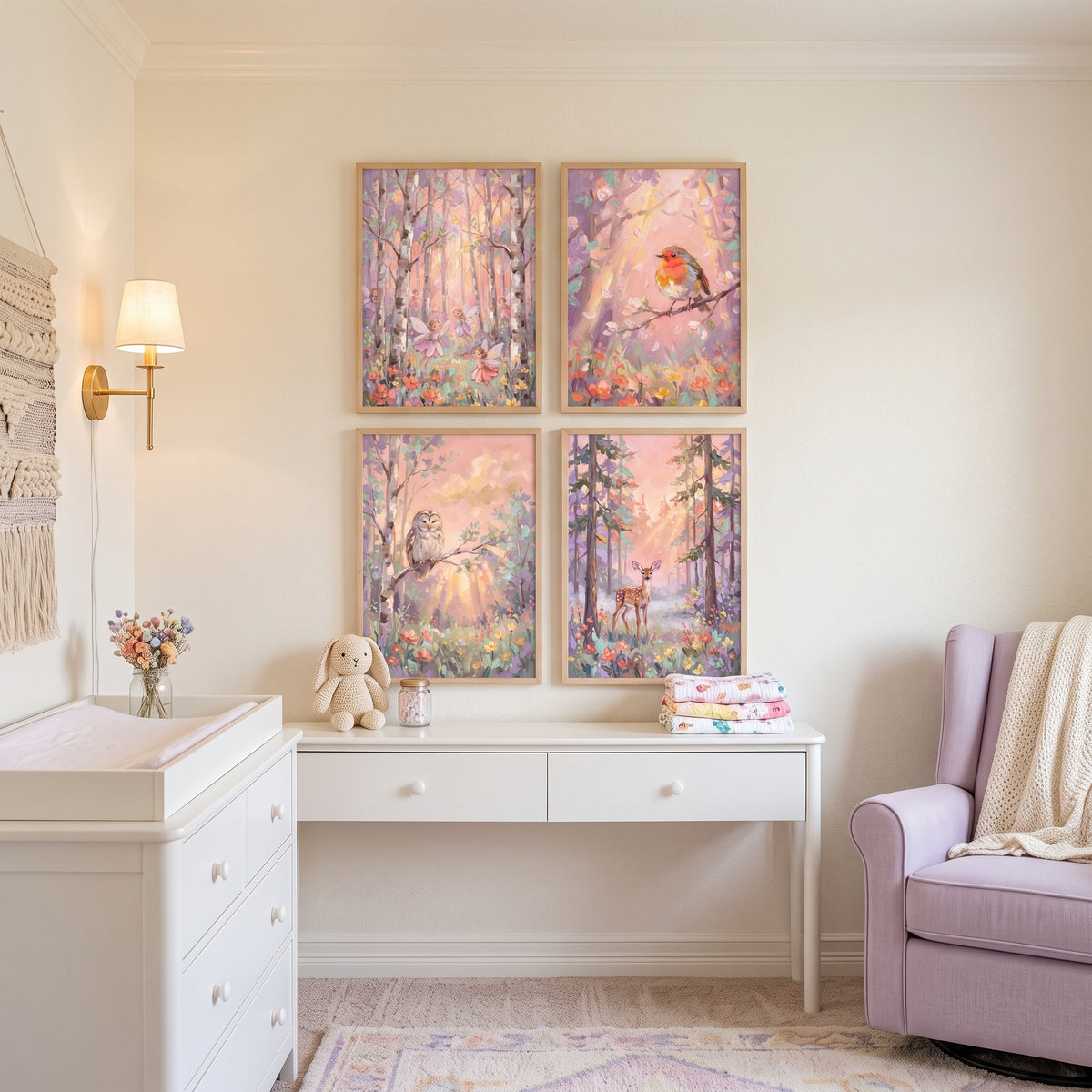 Dreamy Pastel Woodland Wall Art Set of 4 - Pastel Nature Spirits